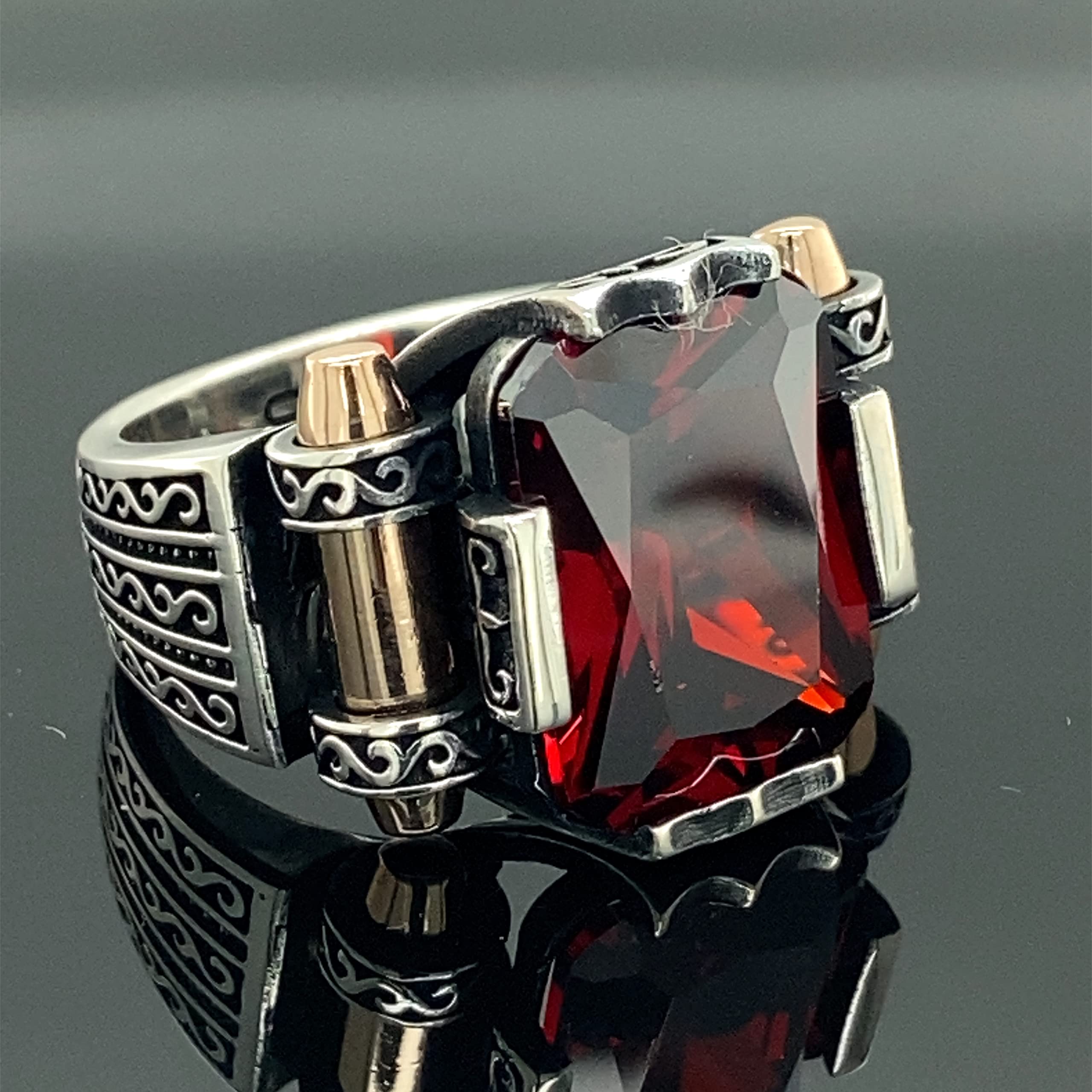 Men Handmade Ruby Stone Ring, Shiny Red Stone Ring, Ottoman Style Handmade Ring, 925k Sterling Silver Ring, Gift For Him