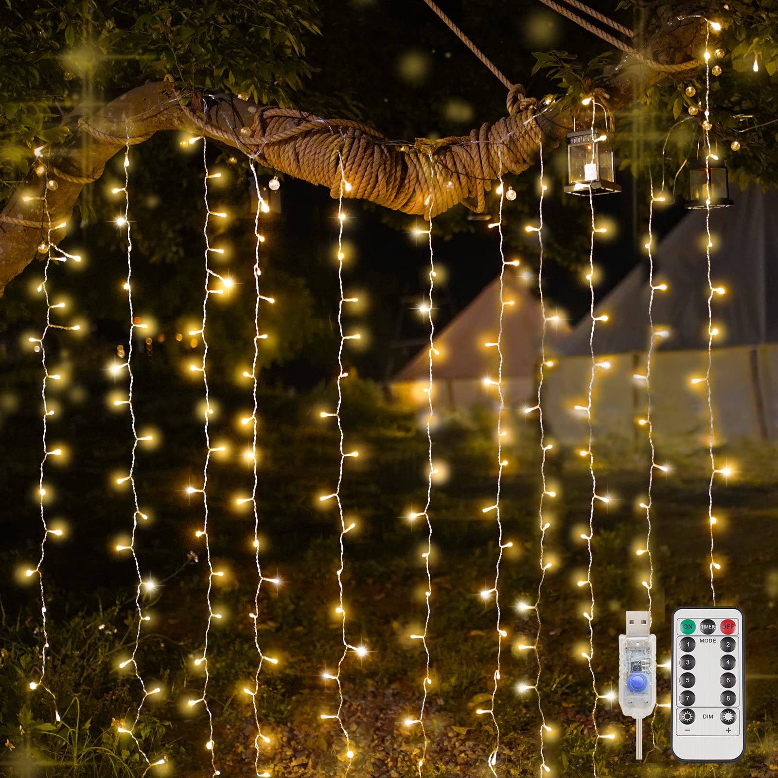 suddus Curtain Lights for Bedroom, 200 Led Hanging String Lights Outdoor, Fairy Curtain Lights Indoor for Christmas, Dorm, Wall, Backdrop, Window, Wedding, Party, Brithday Decor, Warm White