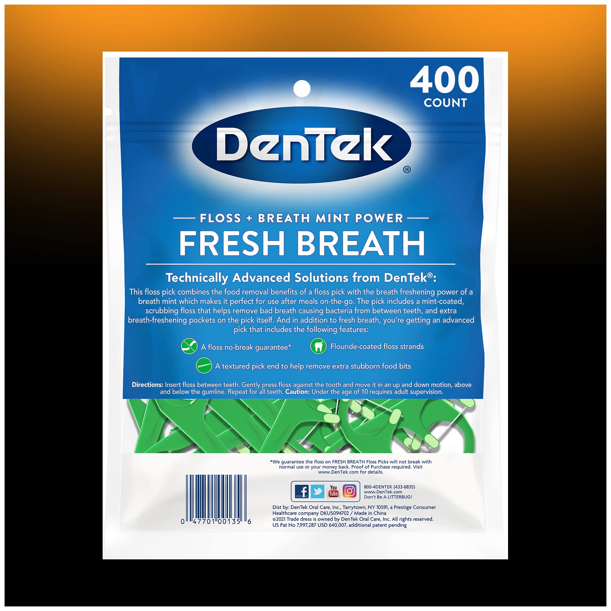 DenTek Fresh Breath Floss Picks, Mint Flavor, 400 Floss Picks