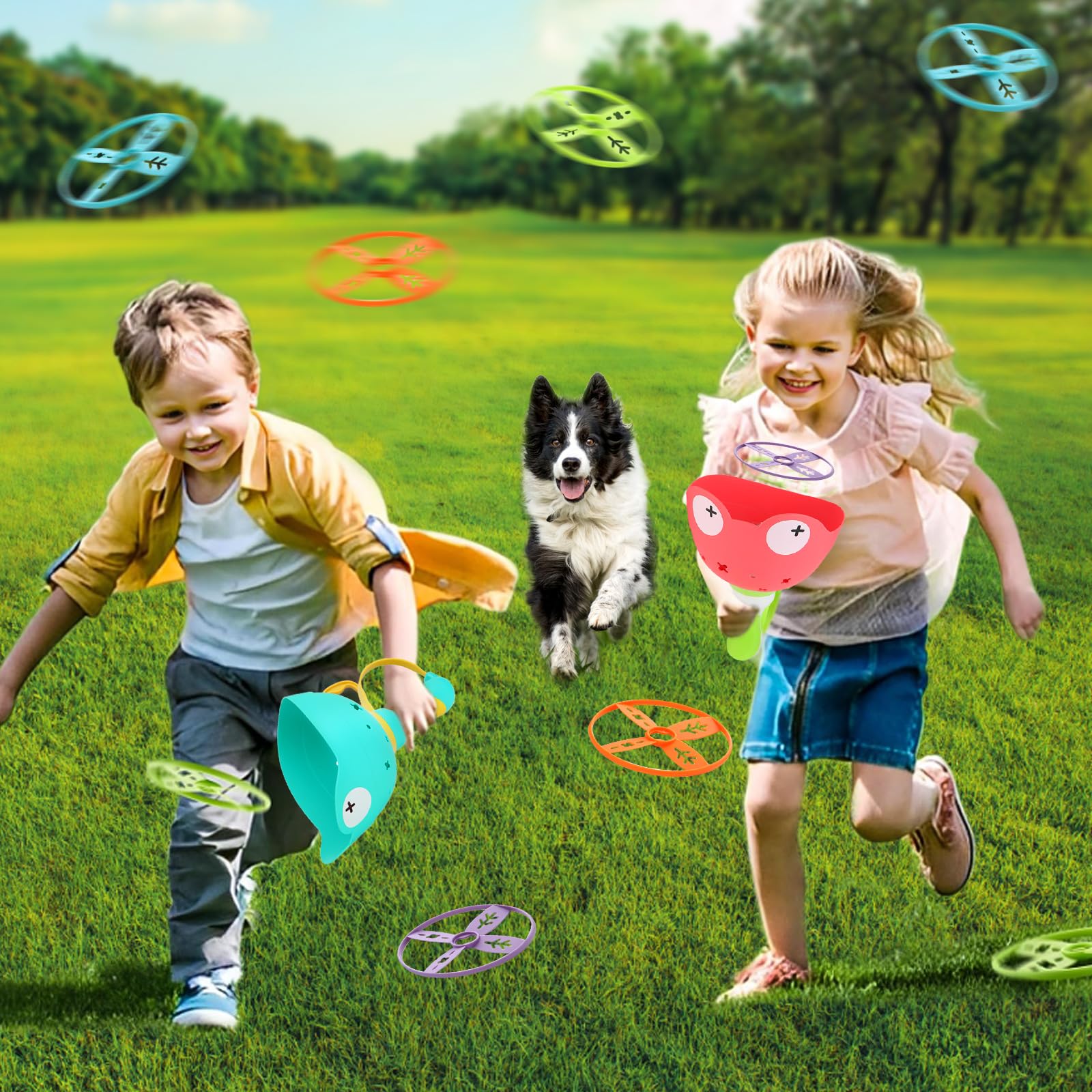 Outdoor Toys for Kids Ages 4-8: Flying Disc Launcher Toys Manual Capture Catching Outdoor Games for 3 4 5 6 7 8 Years Old - Outside Toys for Toddlers 3-5 Christmas Easter Birthday Gifts Boys Girls