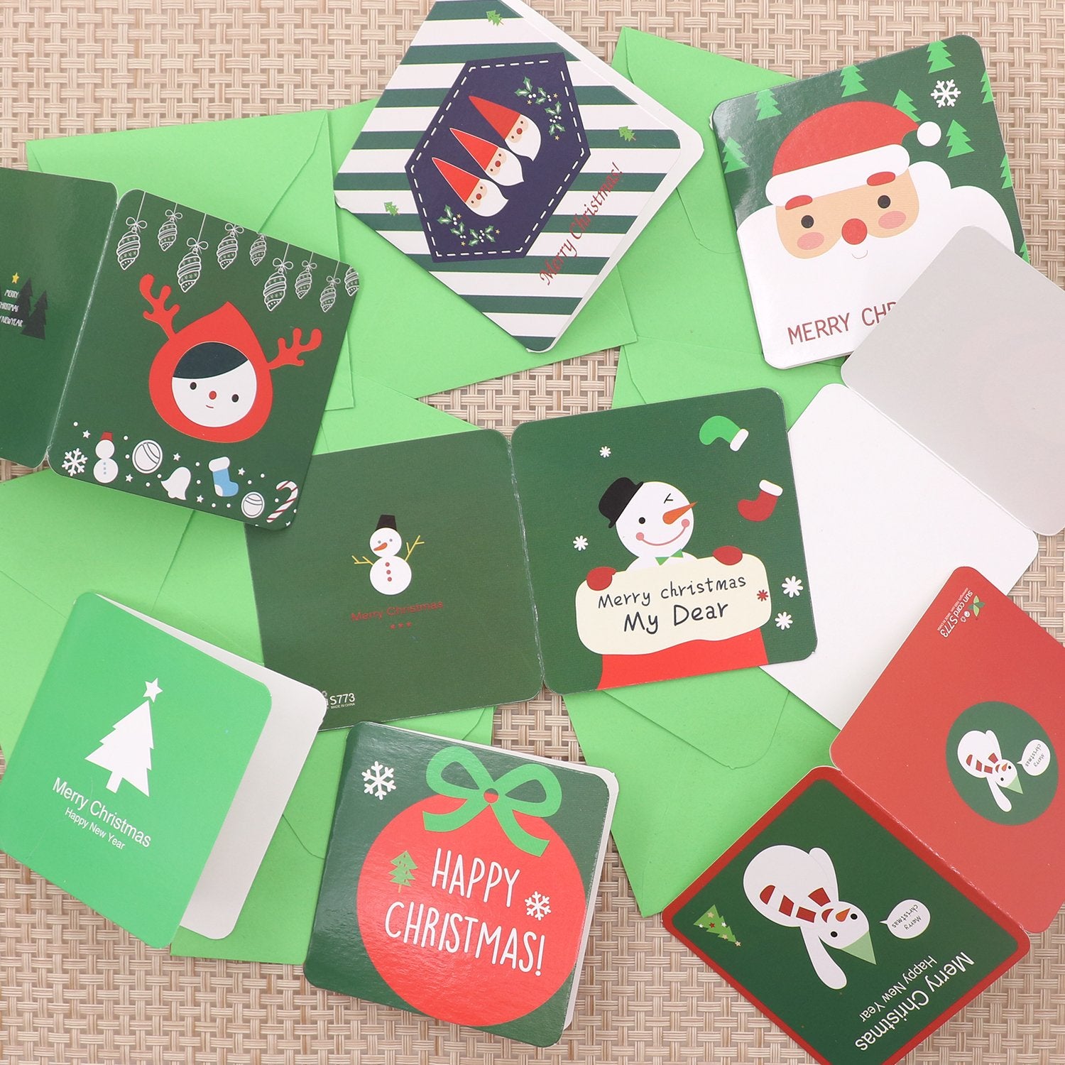 24 Pack Mini Christmas Greeting Cards & Envelopes, Cute Stweety Small Size 3 x 3" Merry Christmas Greeting Cards Festival Color (Pack of 24)