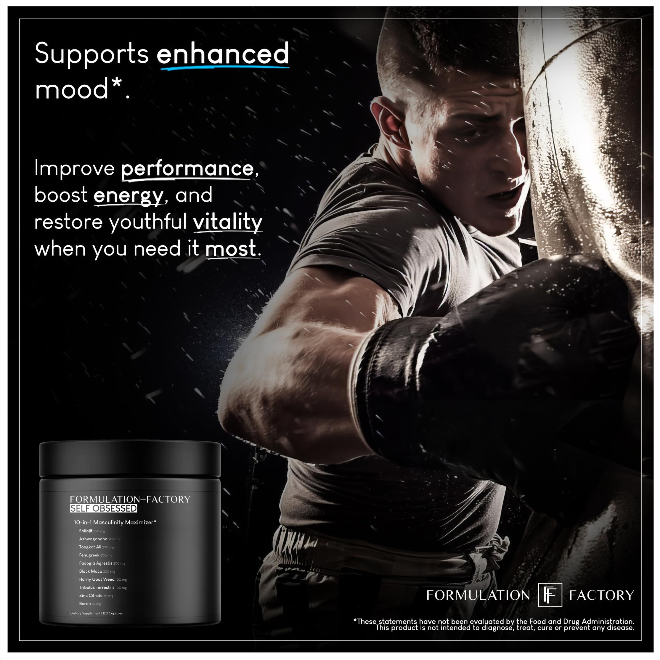 Self Obsessed 10 in 1 Masculinity Maximizer Supplement, Shilajit for Men, Tongkat Ali, Ashwaganda, Fenugreek & More, Muscle Growth, Energy Management, Drive, Strength, Recovery (2 Months)