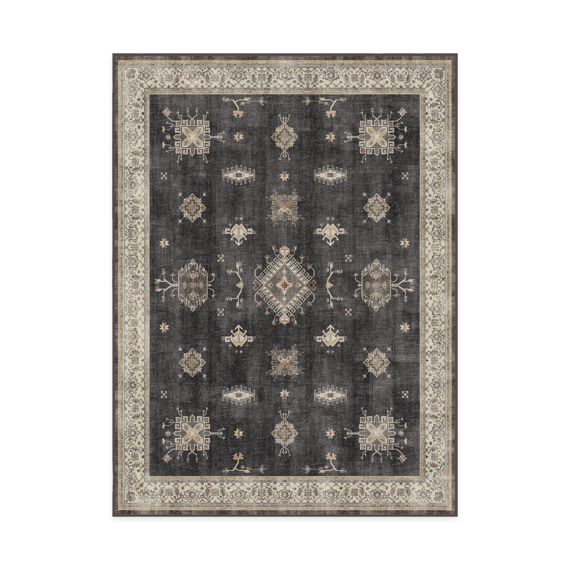 RUGGABLE Verena Washable Rug - Vintage Washable Area Rug for Living Room, Kitchen, Bedroom, Kids Room - Stain & Water Resistant, Non-Slip, Pet & Child Friendly - Dark Wood 9'x12' (Standard Pad)