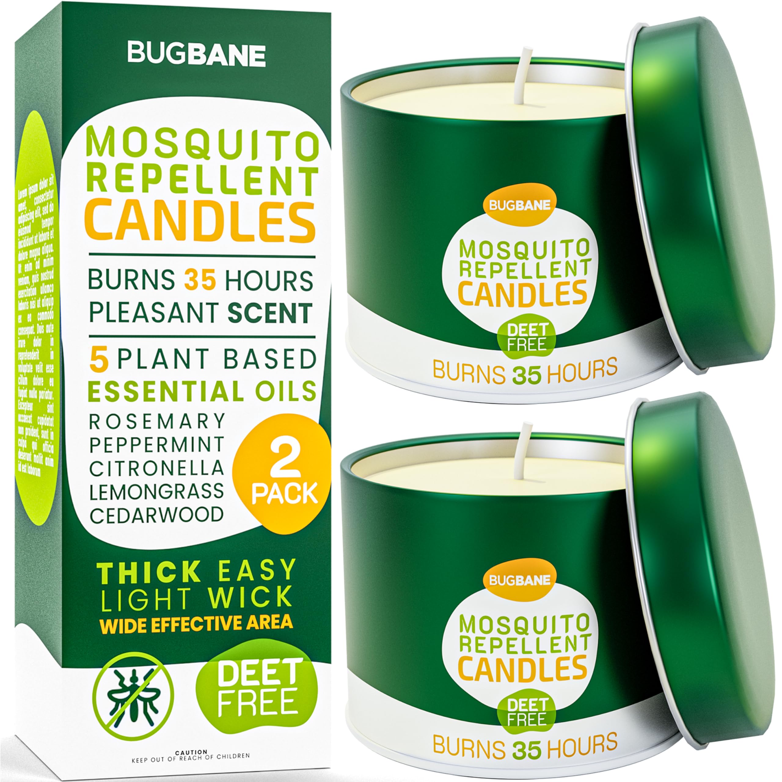 Mosquito Candle Outdoor 2 Pack with 5 Natural Essential Oils. DEET Free Citronella Candles Outdoor Mosquito Repellent Outdoor Patio. Mosquito Repellent Candles Outdoor. Bug Candles Repellent Outdoor