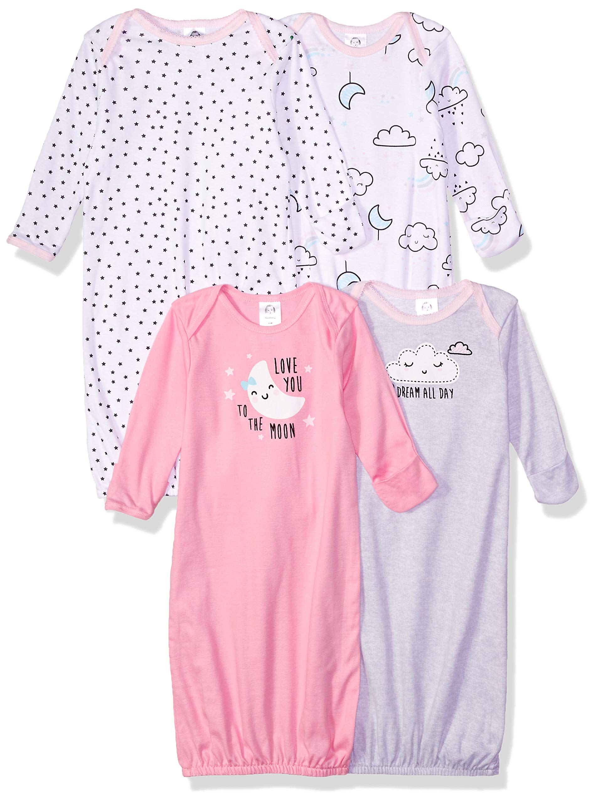 Gerber Unisex Baby Boy and Girls 4-Pack Sleeper Gown Clouds 0-6 Months