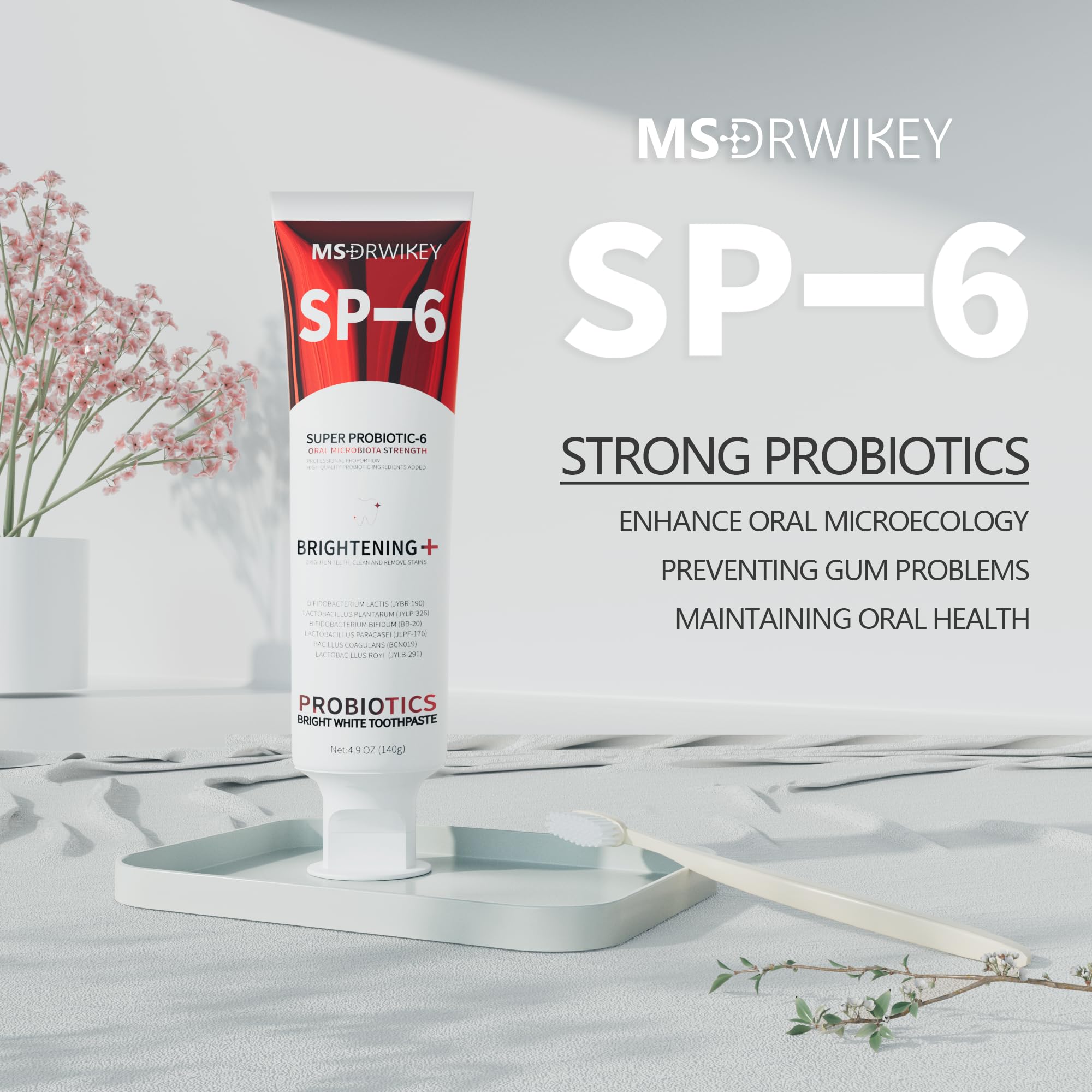 MSDRWIKEY SP-6 Whitening Toothpaste Twin-Pack – 6 Probiotics-Infused Toothpaste for Whitening and Oral Health + Free CEELIKE Probiotic Oral Spray, 4.9oz