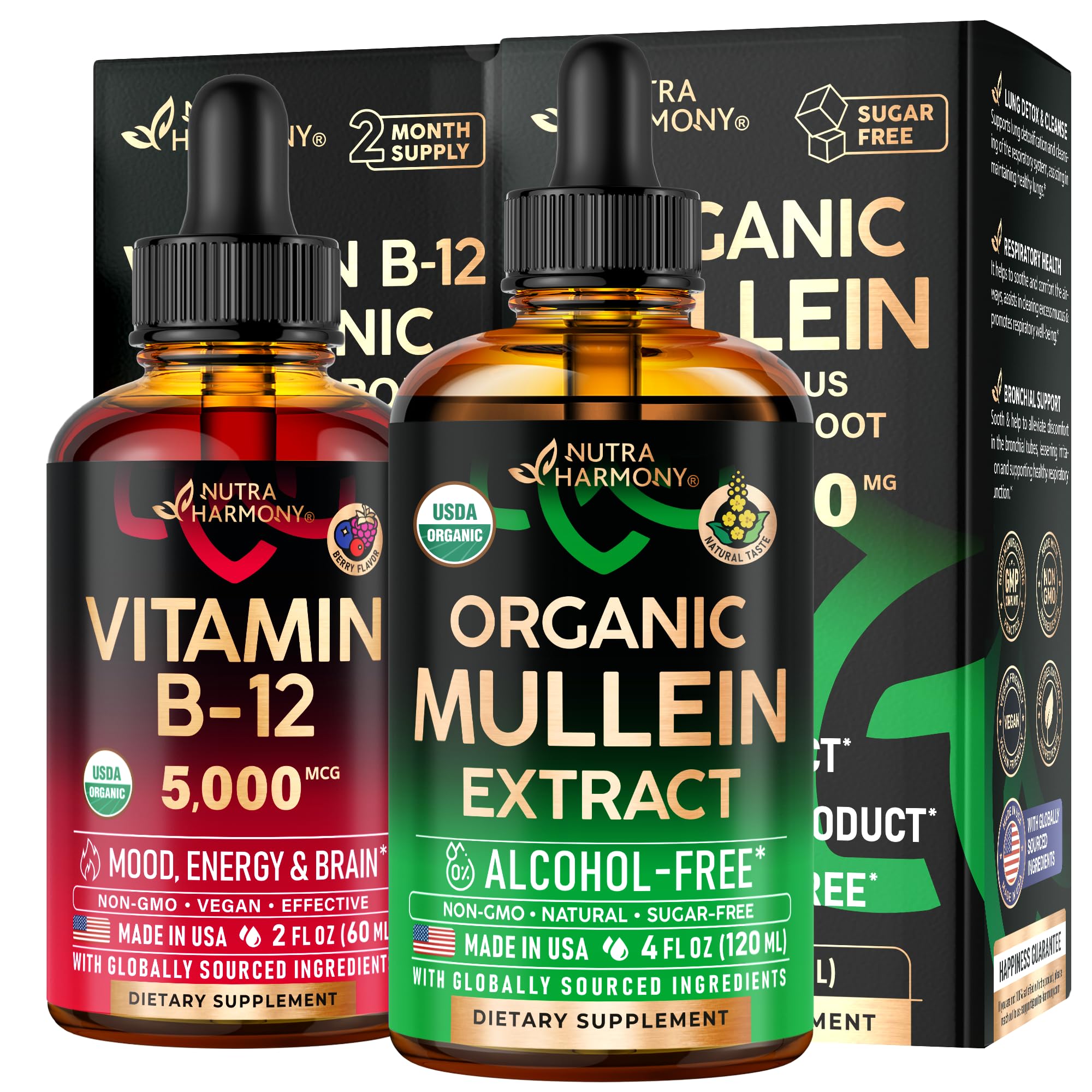 NUTRAHARMONY Organic Mullein Drops & Vitamin B12 Drops