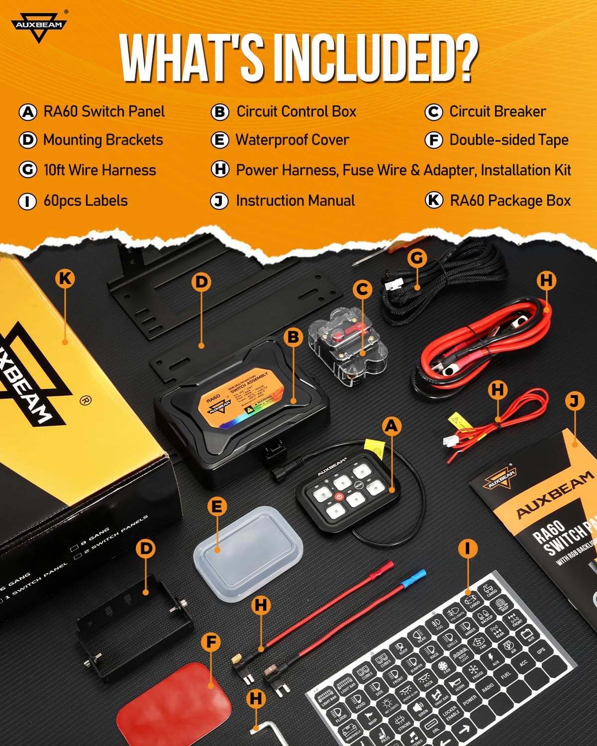 Auxbeam RGB 6 Gang Switch Panel RA60 Auto-Dimmable Switch Panel w/Momentary Toggle Pulsed Memory Function, 12-24V Switch Panel for Truck UTV Car Boat Waterproof, 2-Year Warranty