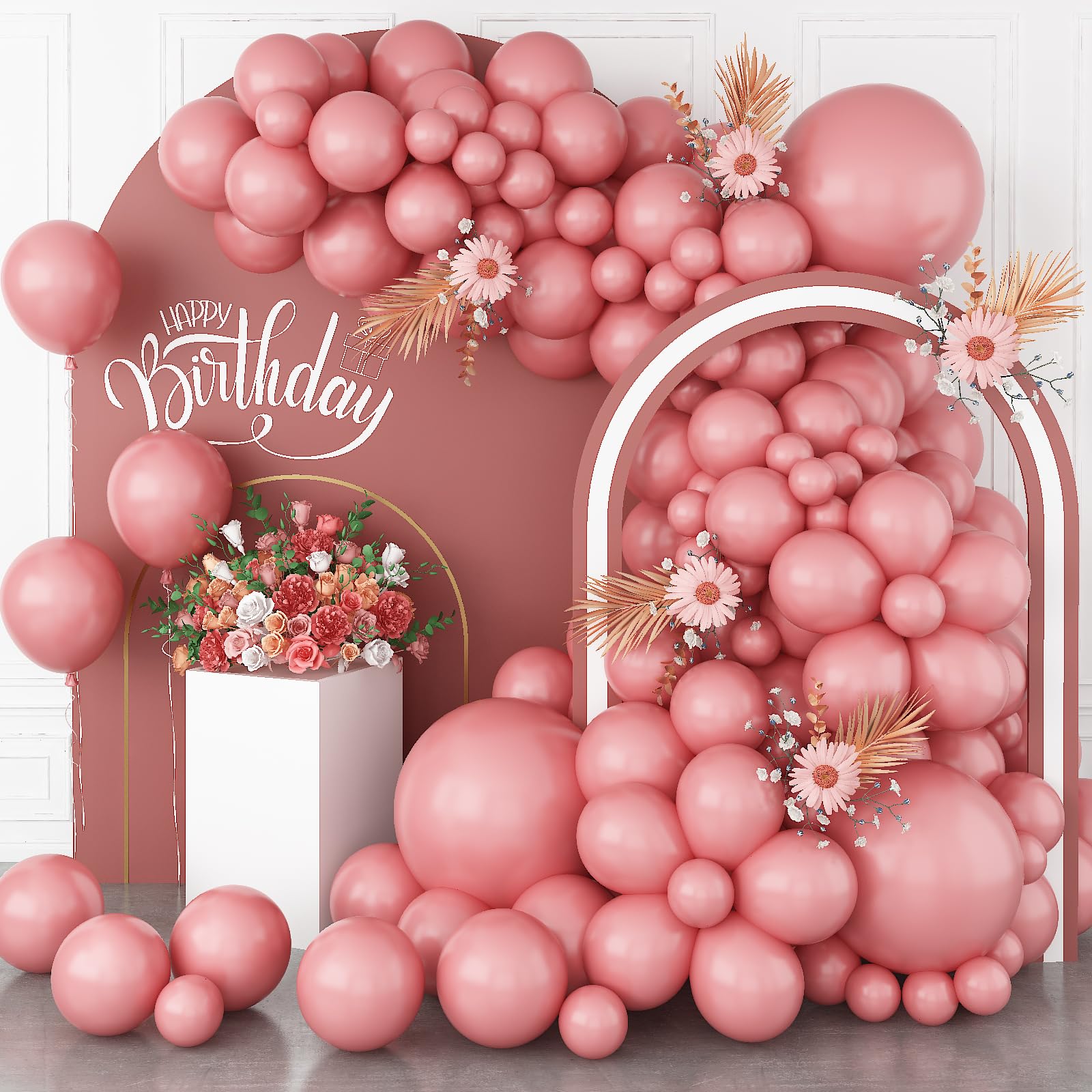 Dusty Pink Balloons, 113Pcs 18/12/10/5 In Vintage Retro Blush Pink Helium Latex Balloon Garland Kit, Different Size Matte Dusty Rose Party Balloons for Boho Birthday Baby Shower Wedding Decorations