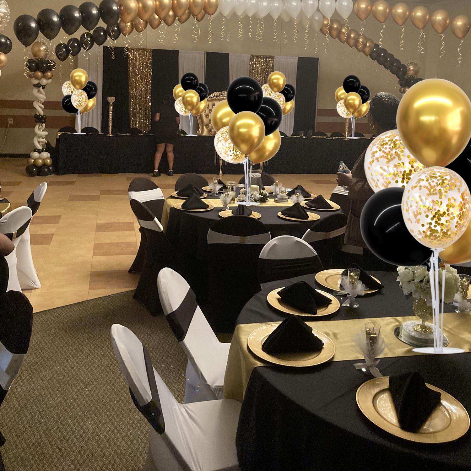 TONIFUL 4 Set Black Gold Balloon Centerpieces for Table,Balloon Stand Kit for Black Gold Party Decorations 40th 50th 60th 70th Birthday Decorations New Years 2025 Graduation