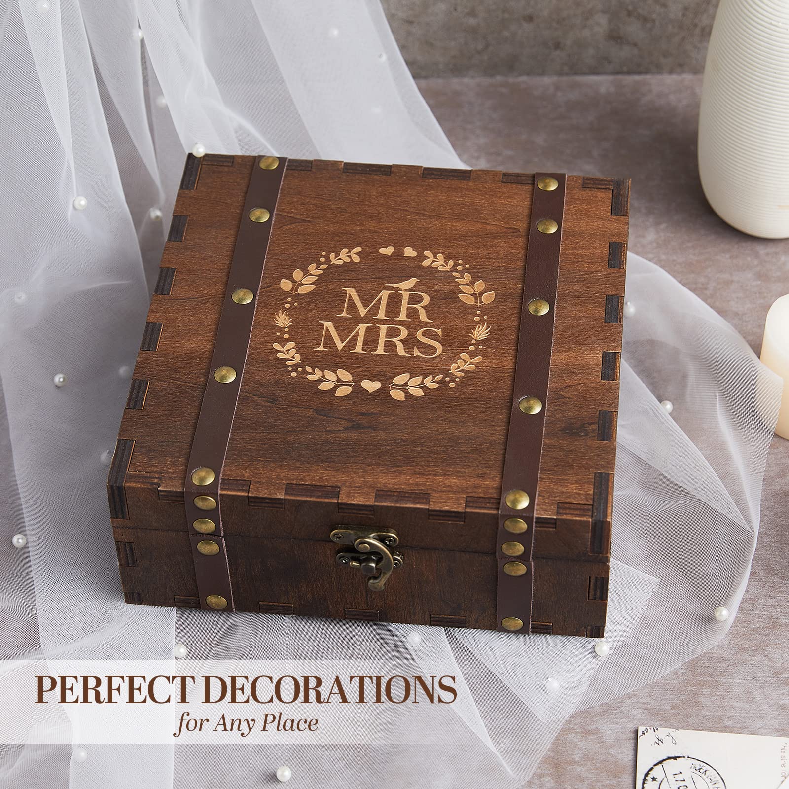 AW BRIDAL Wedding Keepsake Box with Lids Wood Memory Box Storage Box Bridal Shower Gifts Wedding Engagement Couples Gifts Mr Mrs Christmas Gifts