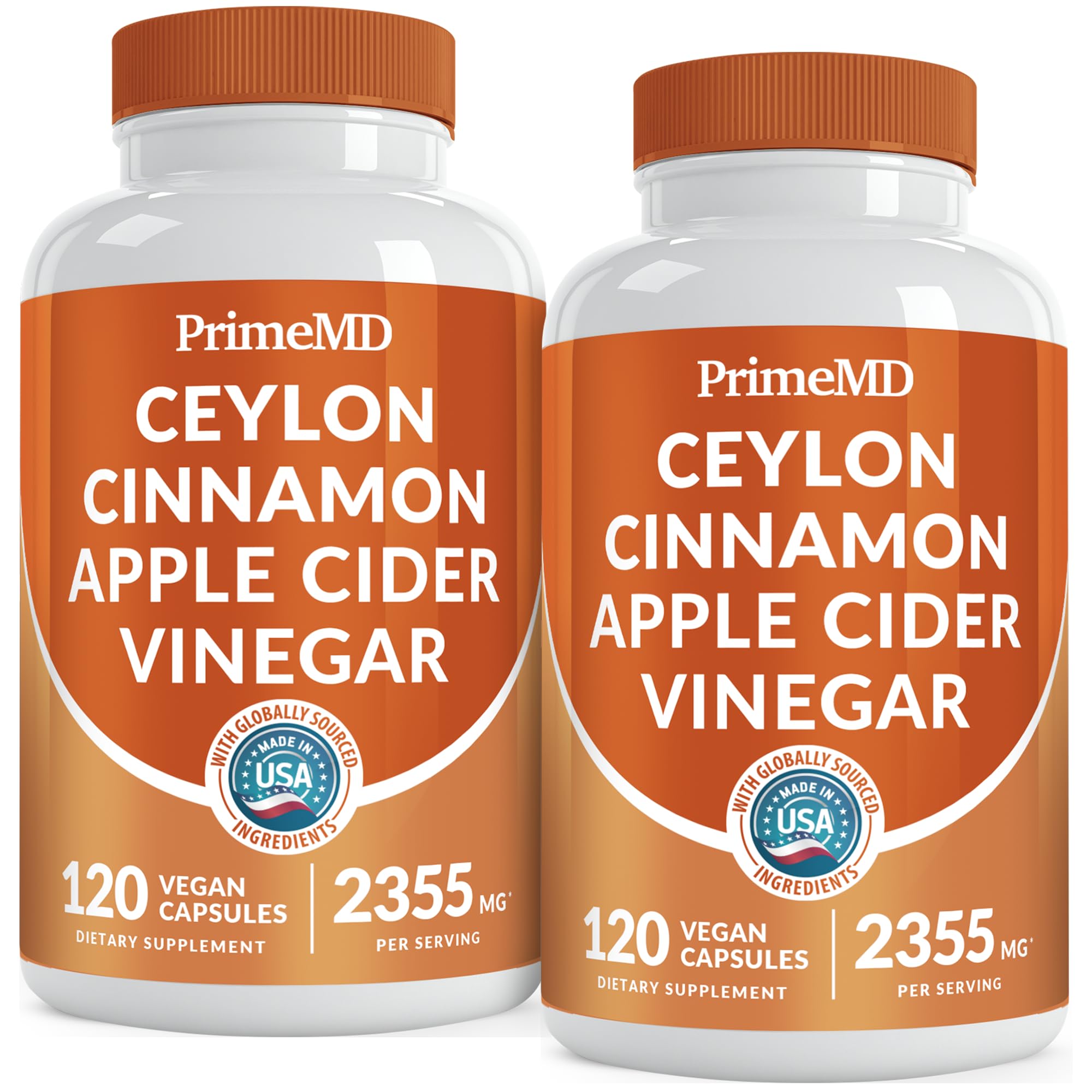 5-in-1 Ceylon Cinnamon Capsules 2355mg - Apple Cider Vinegar Capsules with Turmeric, Panax Ginseng, and Bioperine (120 Count, Pack of 2)