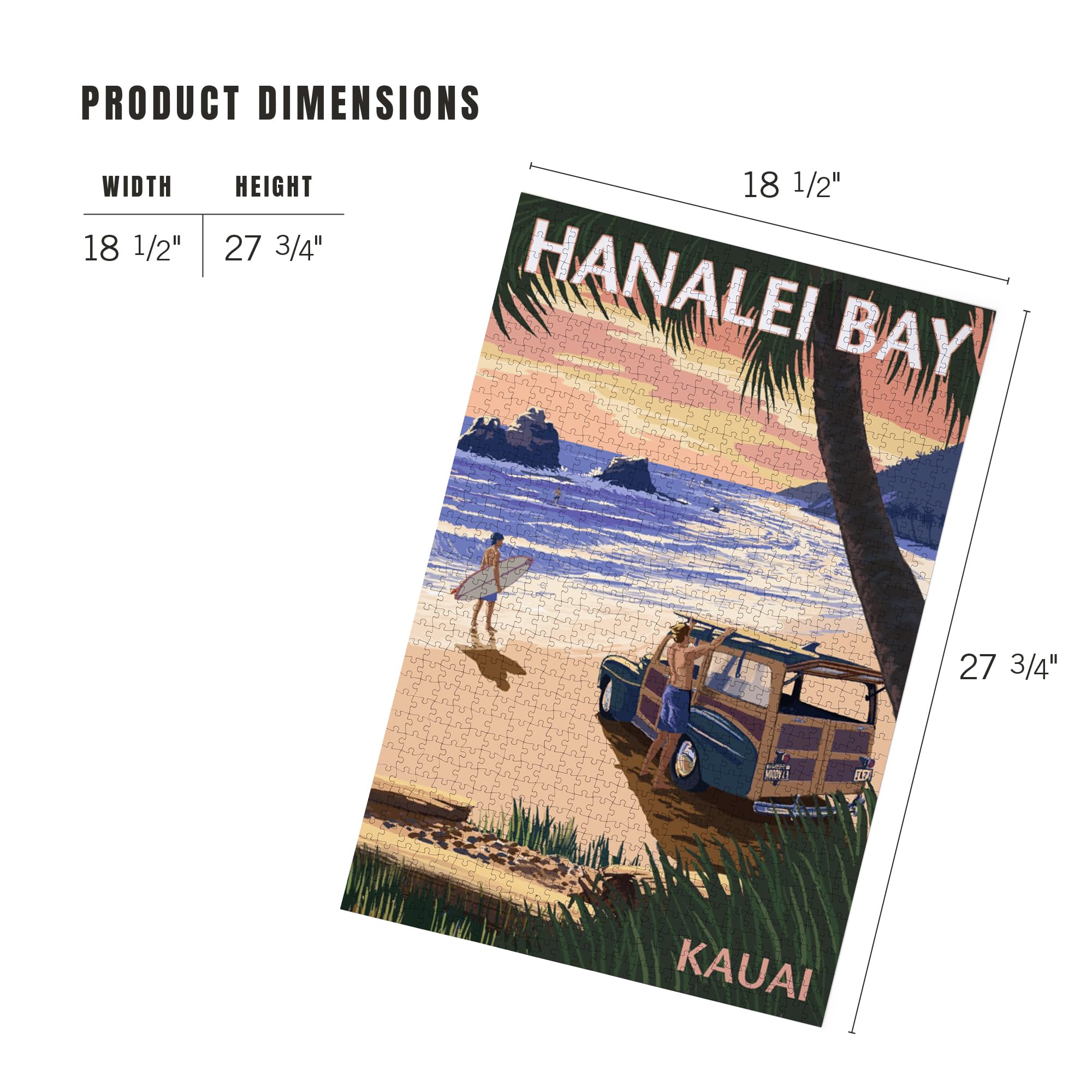 Hanalei Bay, Kauai, Hawaii, Woody on Beach (1000 Piece Puzzle, Challenging Jigsaw Puzzle for Adults, Made in USA)