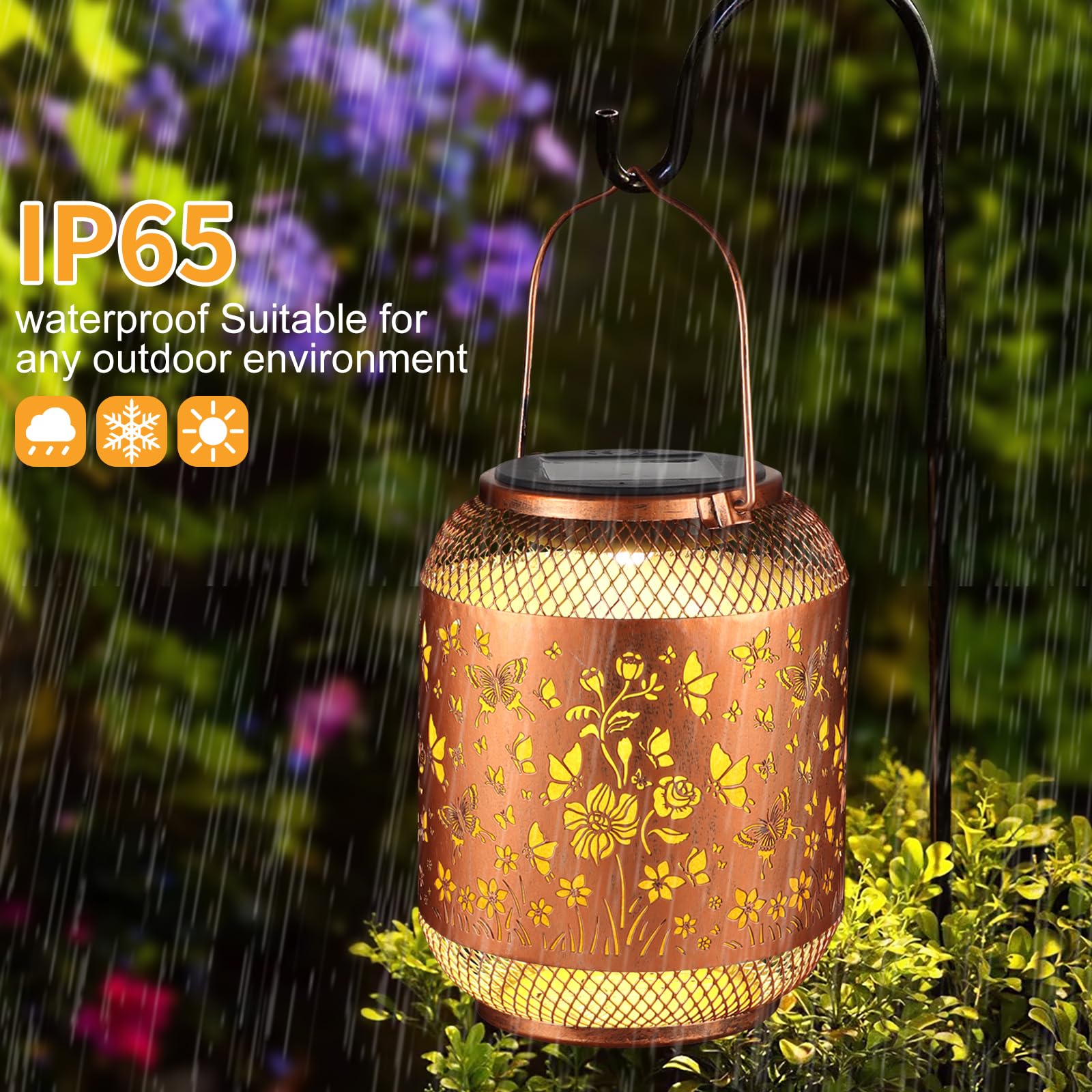 Butterfly Solar Lanterns Outdoor, Birthdays Gifts for Women Mom Grandma, Metal Waterproof Hanging Hollow Out Garden Decorative Solar LED Light for Yard, Patio, Lawn, Porch, Backyard