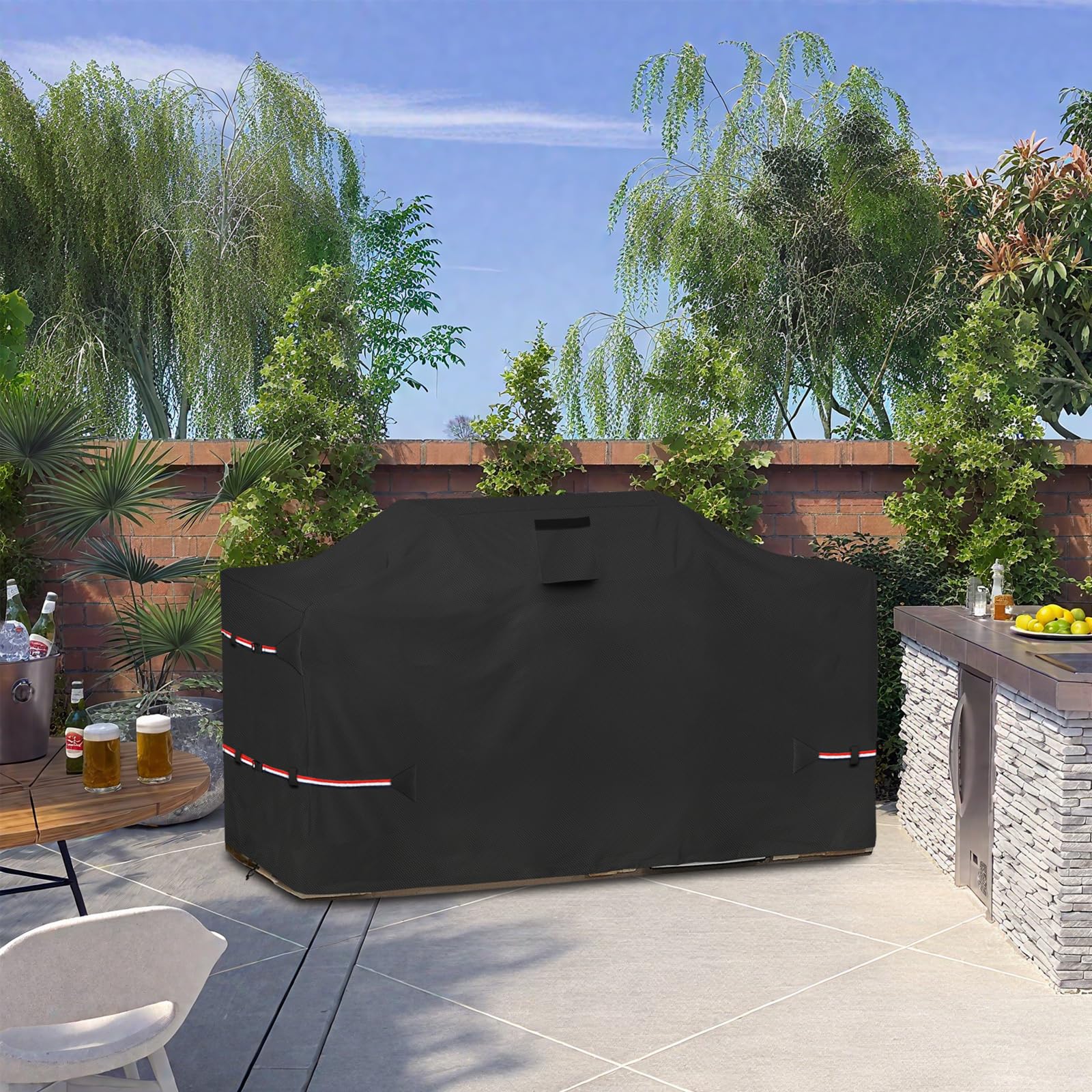 Bitubi 98 Inch Island Grill Cover - 600D Heavy Duty Waterproof All Weather Protection Extra Large Grill Cover,Black
