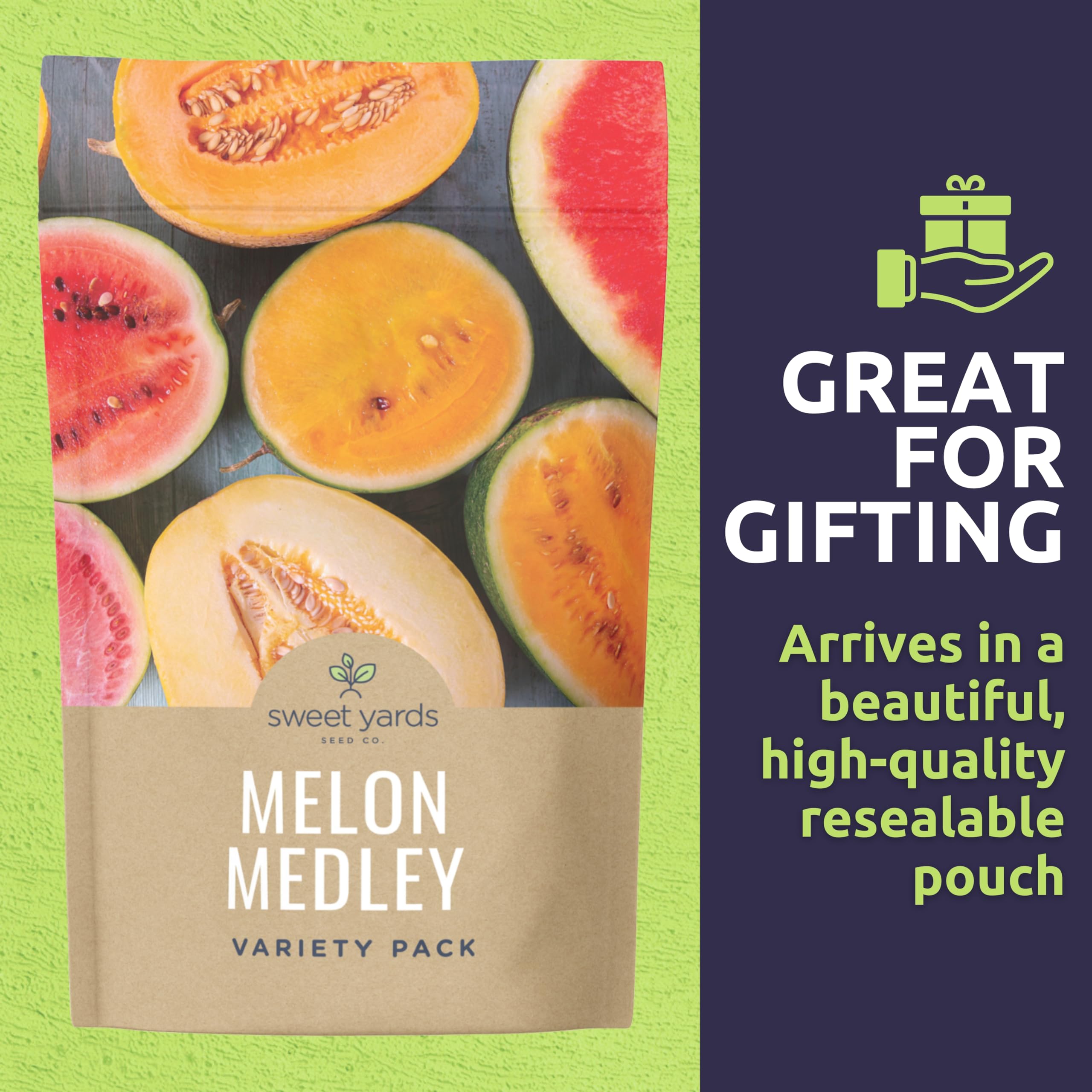 Organic Melon Medley Garden Seeds Variety Pack- Watermelons and Cantaloupes - Non-GMO USDA Certified Organic Open Pollinated Heirloom USA Fruit Seed Packets