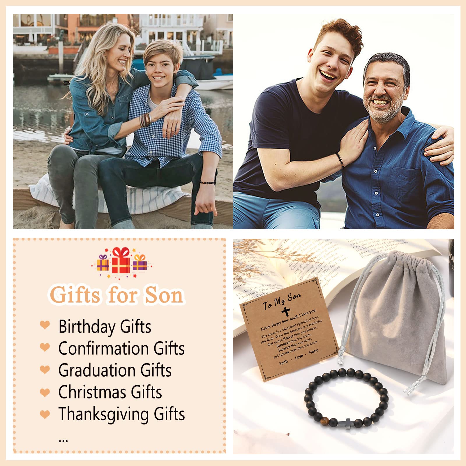 ORISPRE To My Son Cross Bracelet Gifts from Mom Dad Christmas Stocking Stuffers for Teenage Teen Tween Boys Gifts Ideas 14 16 18 10 12 13 15 Year Old Birthday Gifts for Guys Cool Stuff Things