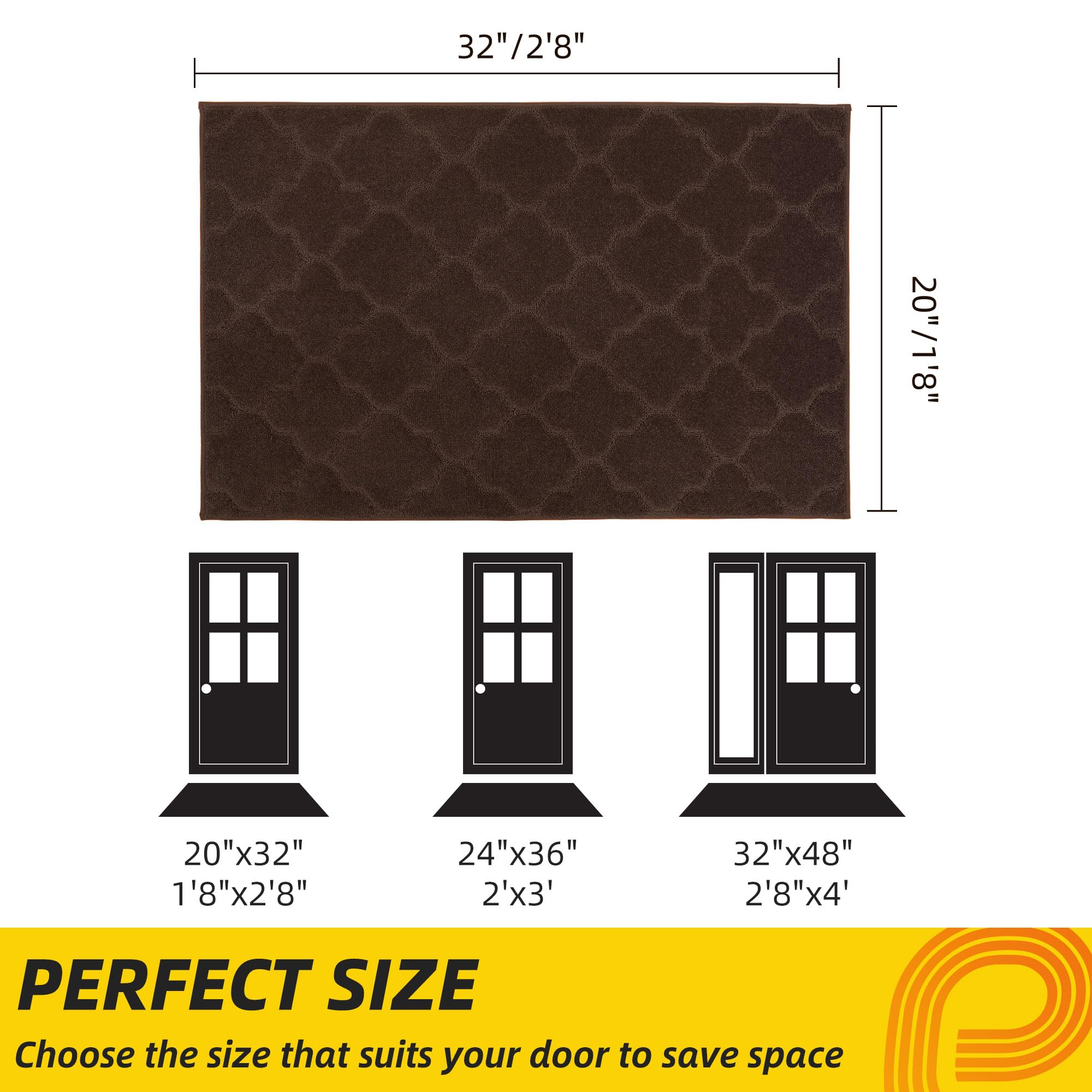 JSEI Door Mat 20" x 32", Non-Slip Dirt Trapper Door Mats Indoor Entryway Rugs Washable Absorbent and Stain Resist Welcome Mats, Dog Door Mat for Front Back Door, Muddy Wet Shoes & Paws, Brown