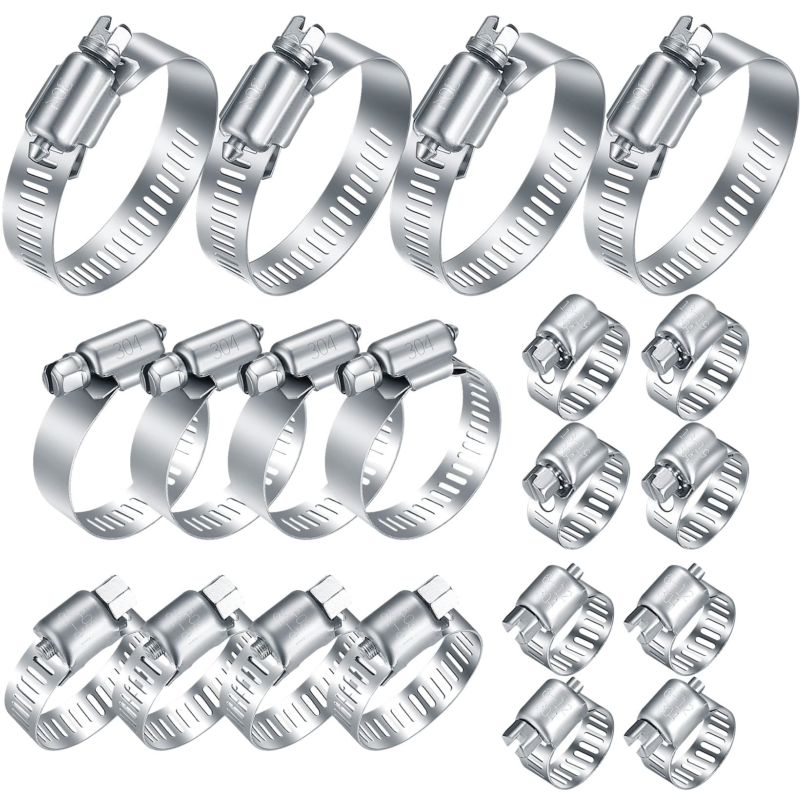 20 Pcs Hose Clamps Stainless Steel, 1/4-2 in (6-51mm) Adjustable Worm Gear Pipe Hose Clamps, Heavy Duty Fuel Line Hose Clamps for Plumbing, Automotive, Dishwasher, Washing Machine, Mechanical