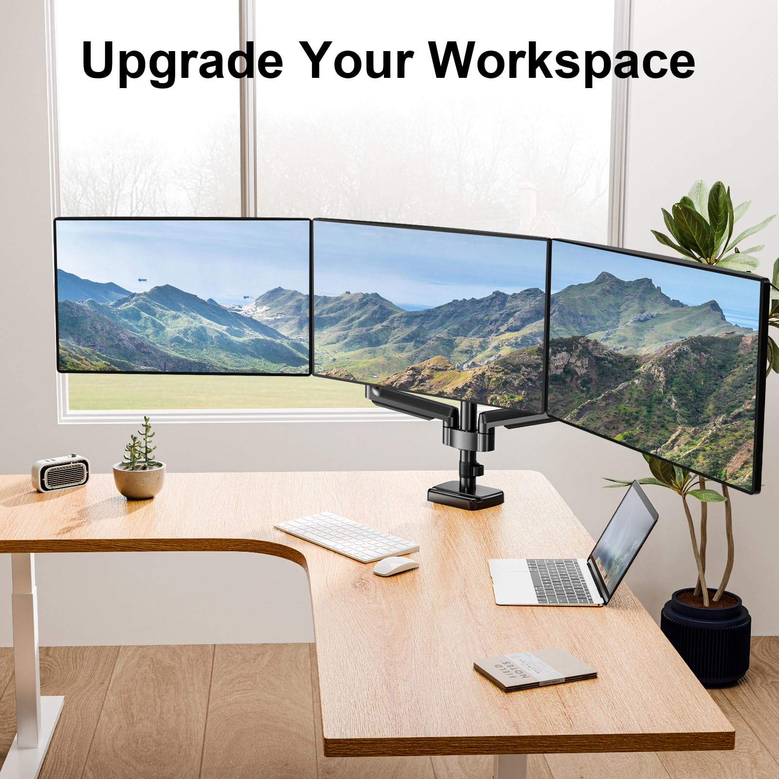 MOUNT PRO Triple Monitor Mount, 3 Monitor Desk Arm fits Three Max 27" LCD Computer Screens, up to 17.6lbs Each, Premium Gas Spring Monitor Stand with Tilt Swivel Rotation, Vesa Mount 75x75,100x100