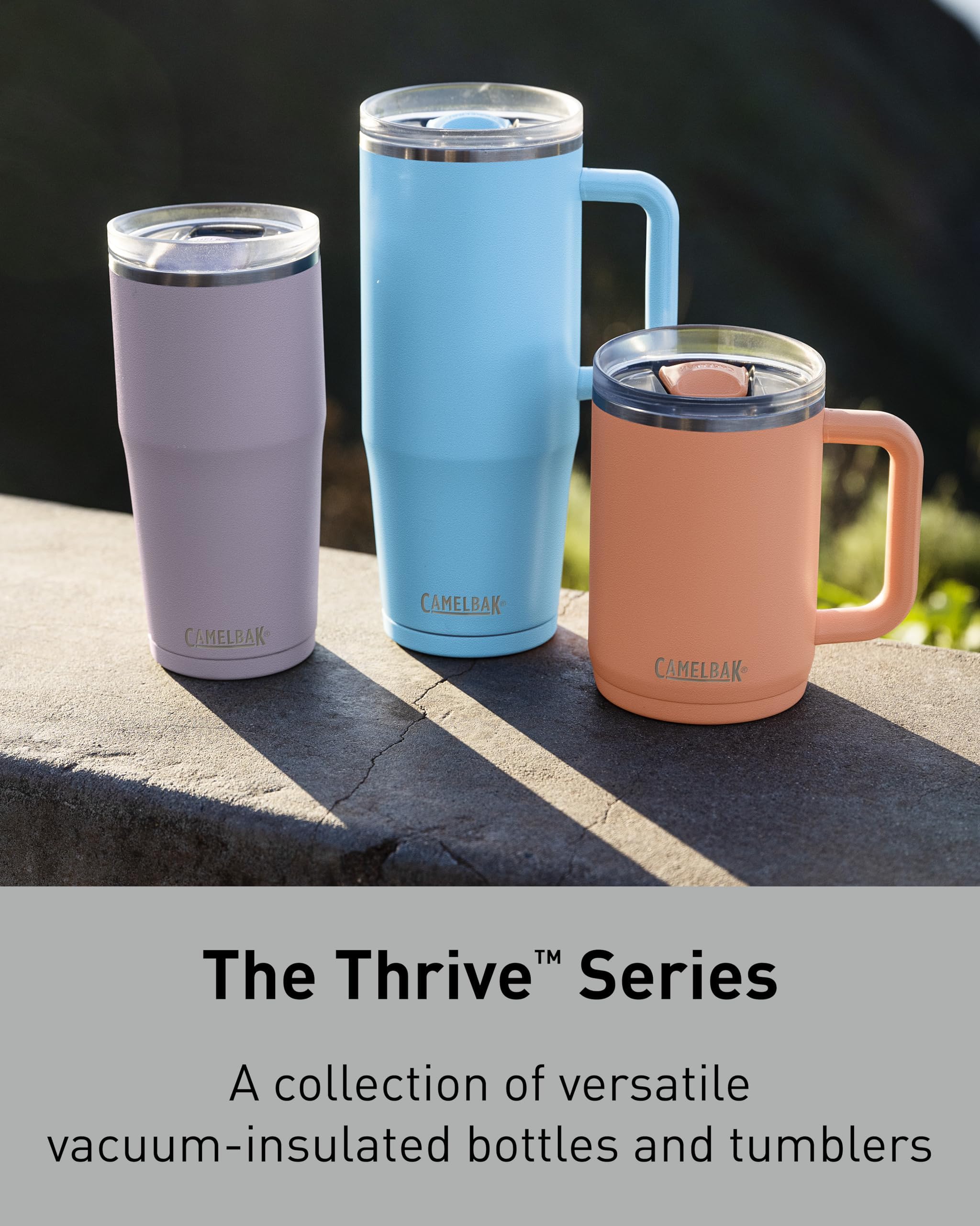 CamelBak Thrive Leak-Proof 32 oz Mug, Insulated Stainless Steel - for Travel, Coffee, Tea, hot Beverages - Spill Proof Cup-Holder Compatible, Purple Sky