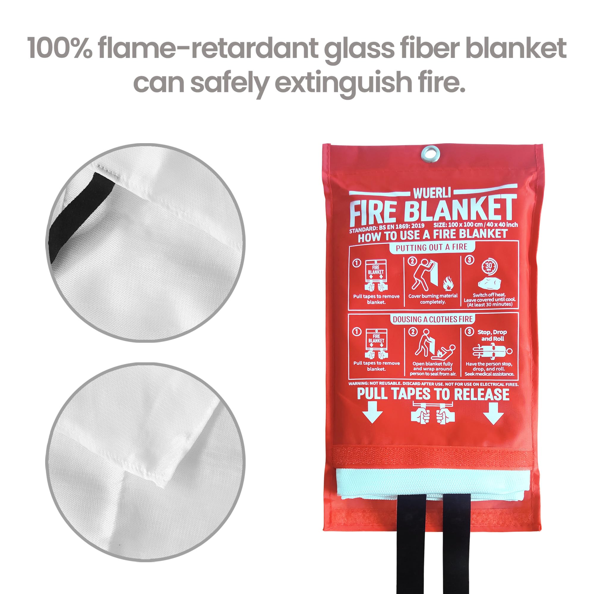 WUERLI Fire Blanket for Home and Kitchen, 40" x 40", 4 Pack, Emergency Fire Blanket