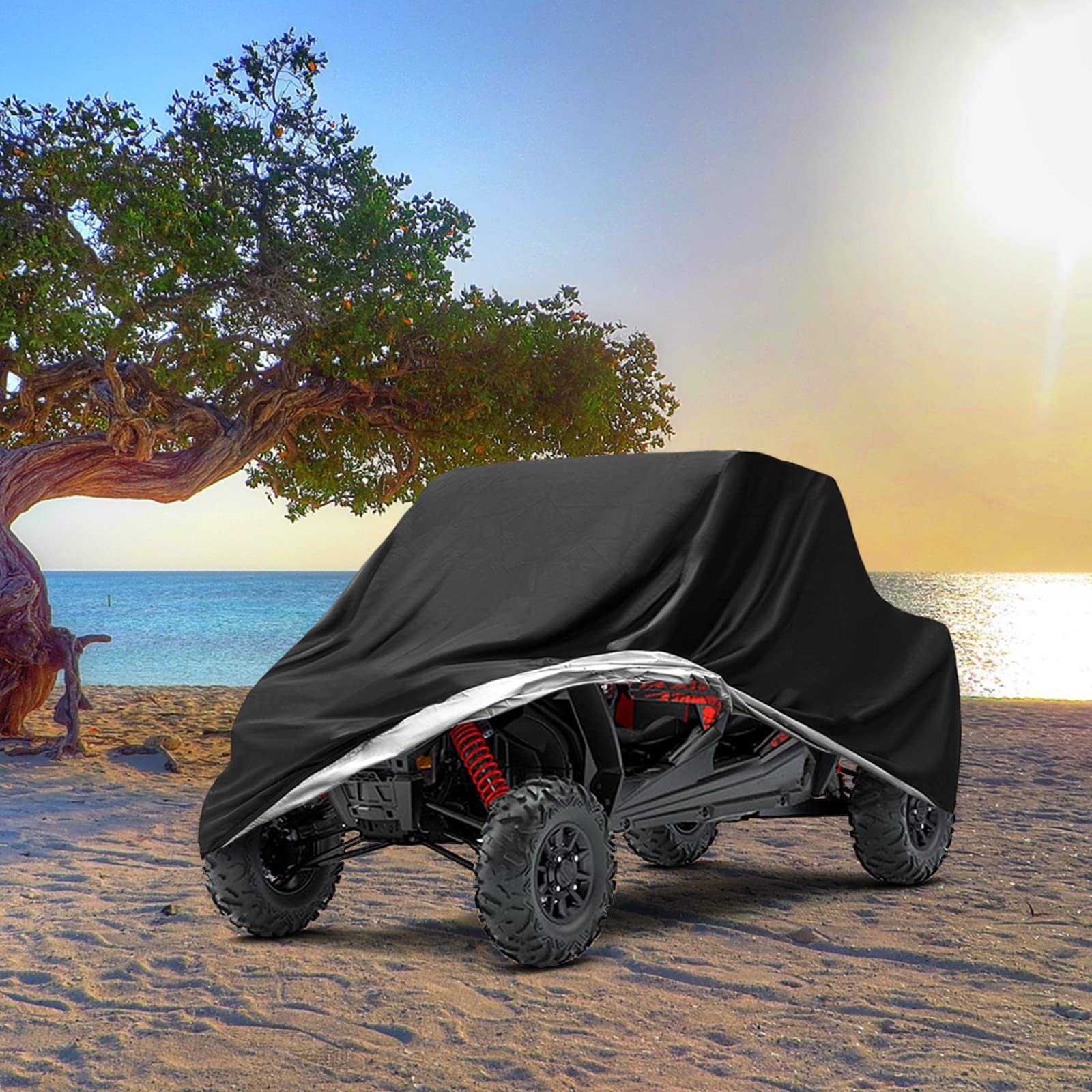 NEVERLAND UTV Covers, Side by Side Cover Waterproof 300D Heavy Duty Outdoor Storage Waterproof Black Compatible with Honda Pioneer Polaris Ranger Protection 114.17"x 59.06"x 74.80"(290x150x190 cm)