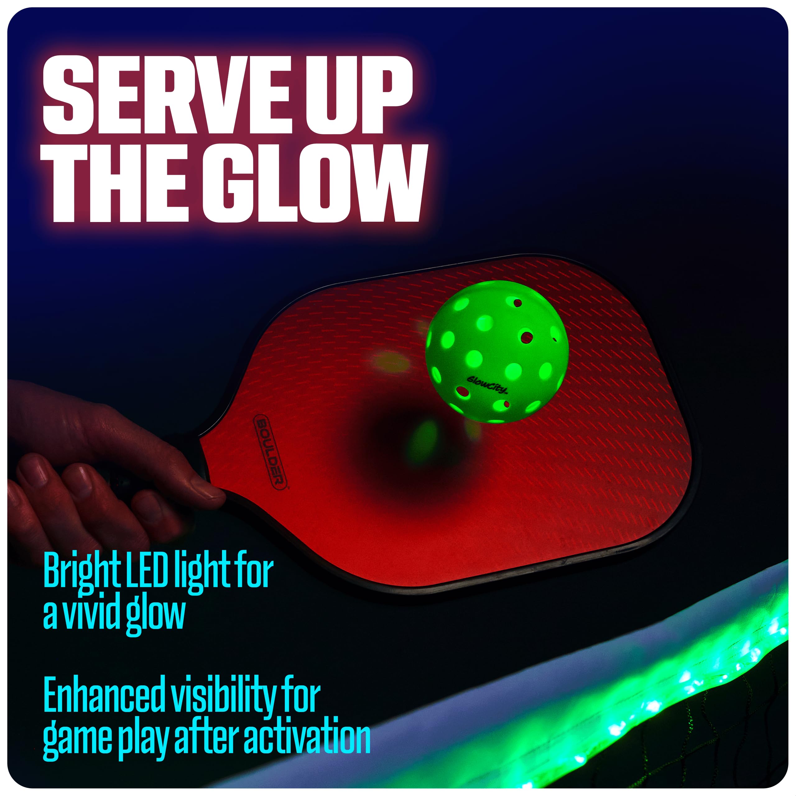 GlowCity Set of 4 LED Pickleball Set: Illuminate Your Game with Dazzling Glow in The Dark Pickleballs- Great for Night Time Play