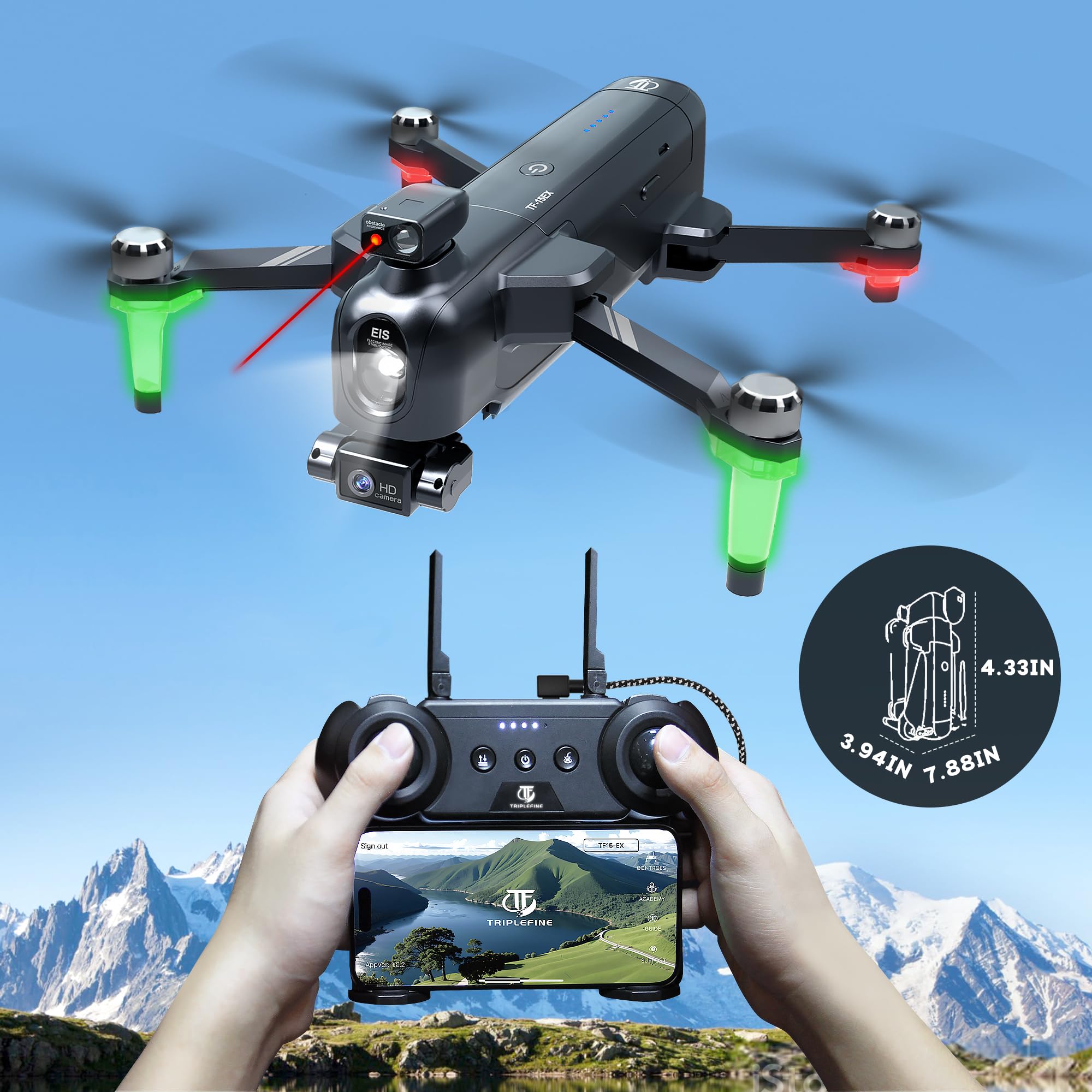 TF15-EX 3-Axis Gimbal Obstacle Avoidance Drone with Camera 4K, 75 Mins Flight Time, 11000FT Range Transmission, Integrated Remote ID