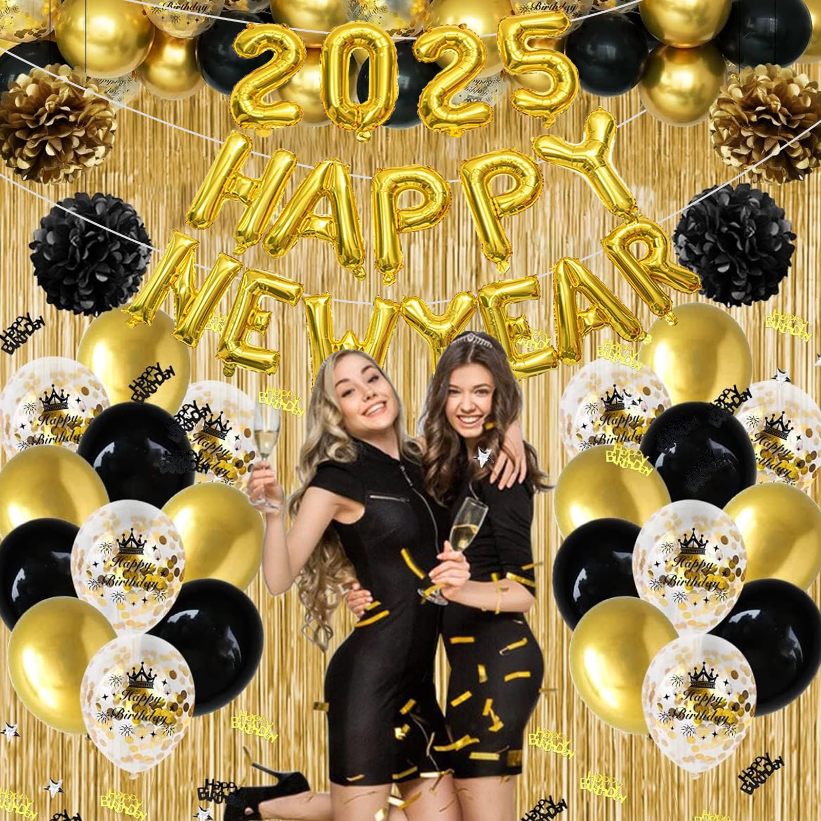 Happy New Year Balloons,16 Inch Gold Foil New Years Decorations 2025 Balloon NYE Letters Balloons Banner New Years Eve Party Supplies 2025 Happy New Year Decorations 2025 New Years Eve Balloons 2025