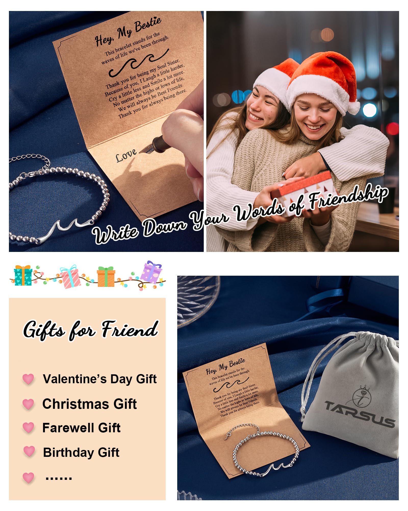 Tarsus Best Friend Bracelet Gifts for Women Bestie Gifts, Friendship Gifts Best Friend Bracelet Christmas Day Gifts for Best Friend Birthday Gifts for Women Female Friendship Bracelet