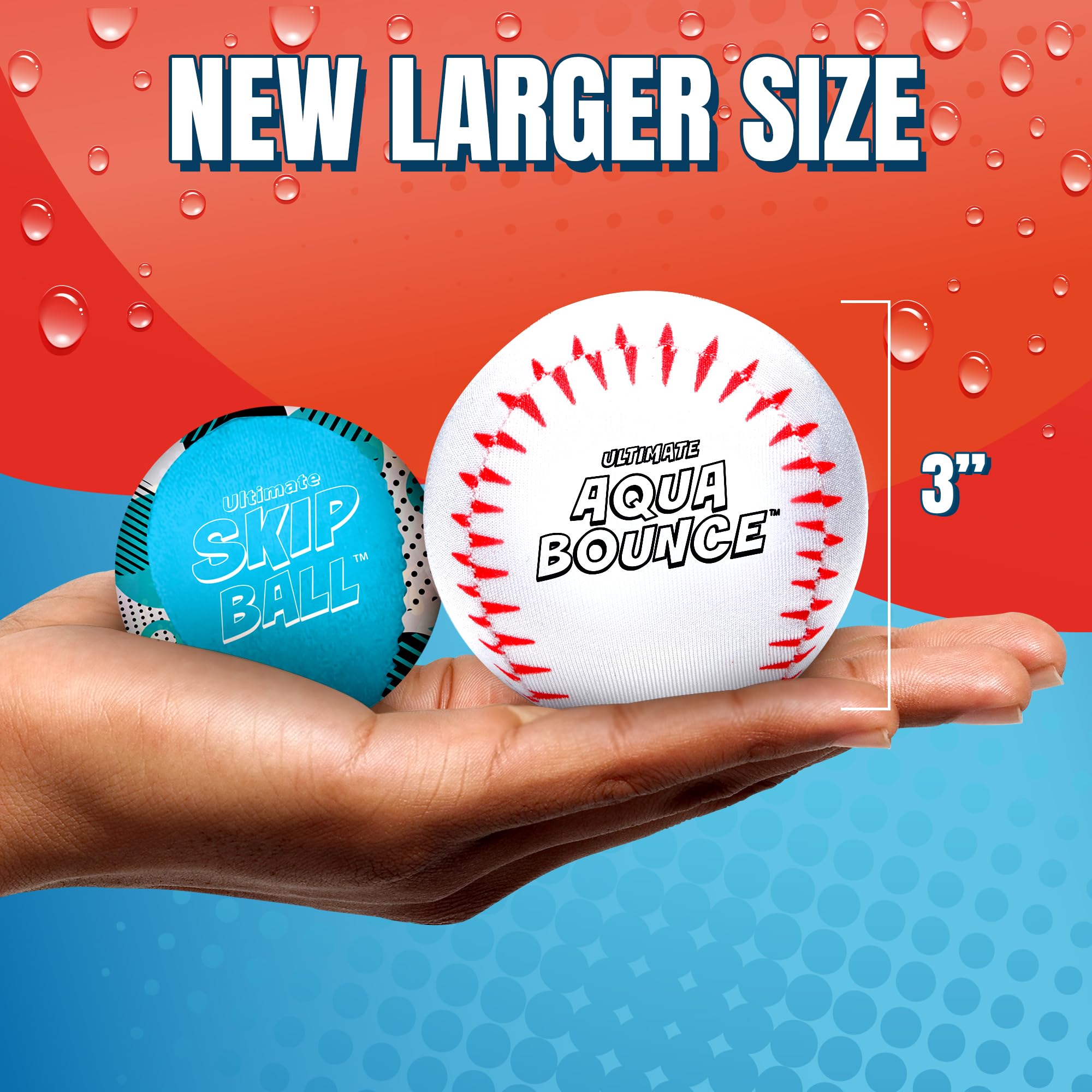 Ultimate Larger 3” Size Skip Balls (Baseball) Beach Pool Toys for Kids Ages 8-12 Year Old Boys Girls Gifts Easter Basket Stuffers for Teens Family Fun Water Games Adult Men Women Best Birthday Present