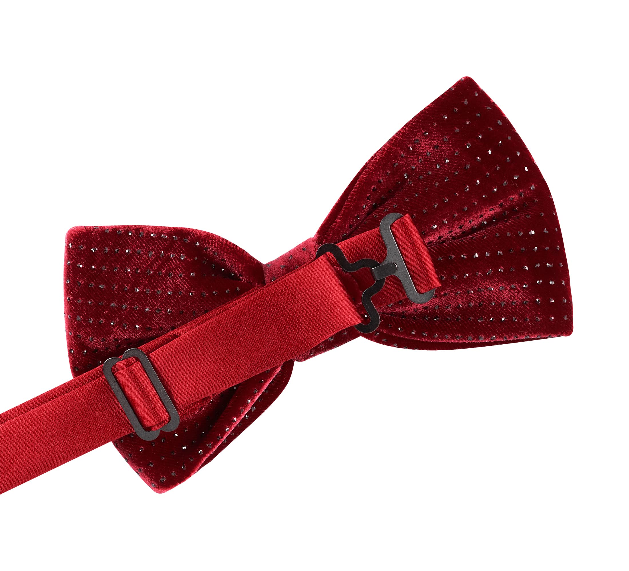 TIE G Men's Glitter Velvet Bow Tie + Pocket Square Set in Gift Box for Wedding, Party : Glittering Effects, Unisex Design (Galaxy Apple Red)