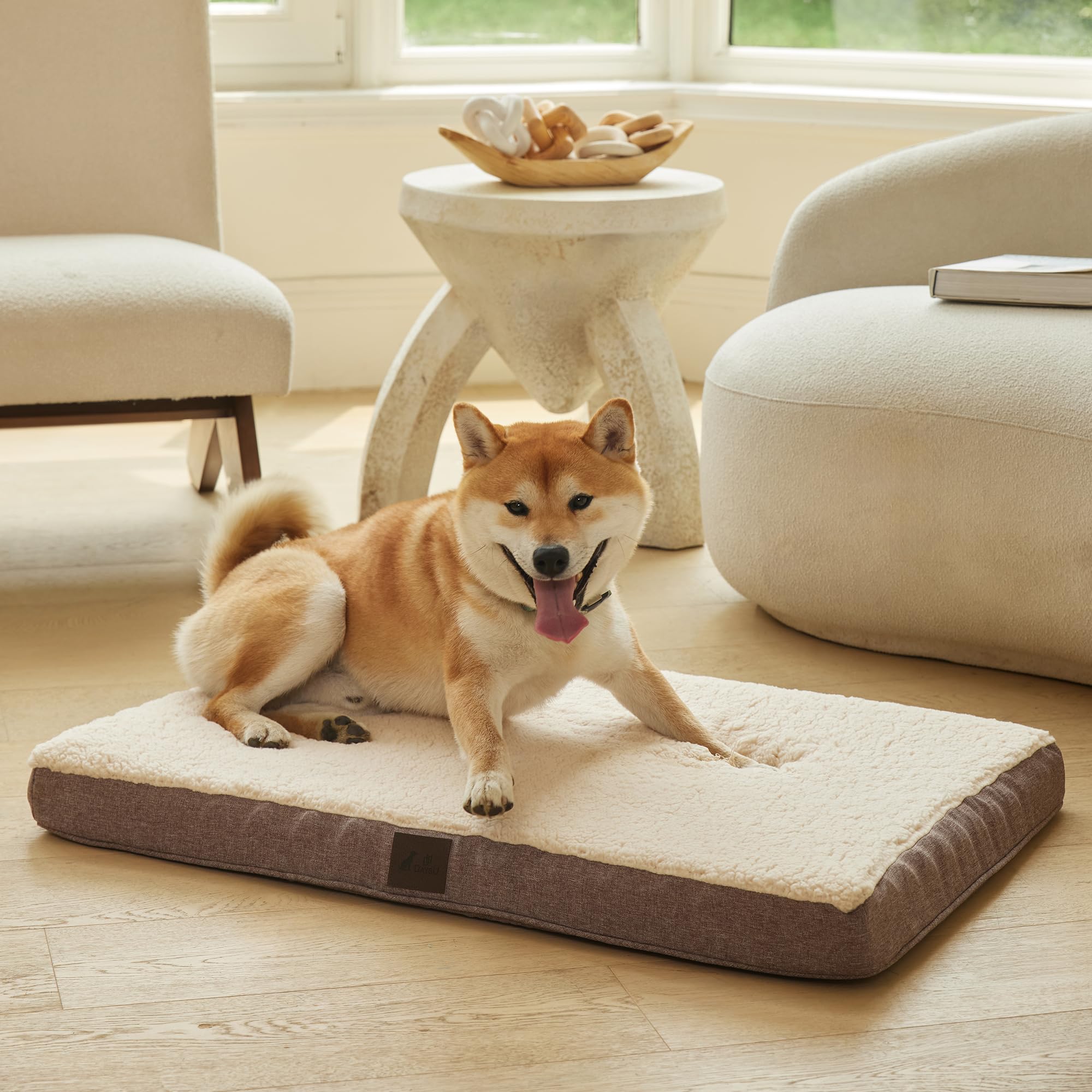 DaysU Large Dog Bed for Large Dogs, Orthopedic Dog Beds with Removable Washable Cover, Egg Crate Foam Pet Bed Mat, Brown, Suitable for Dogs Up to 65 Ibs, 36x27x3in