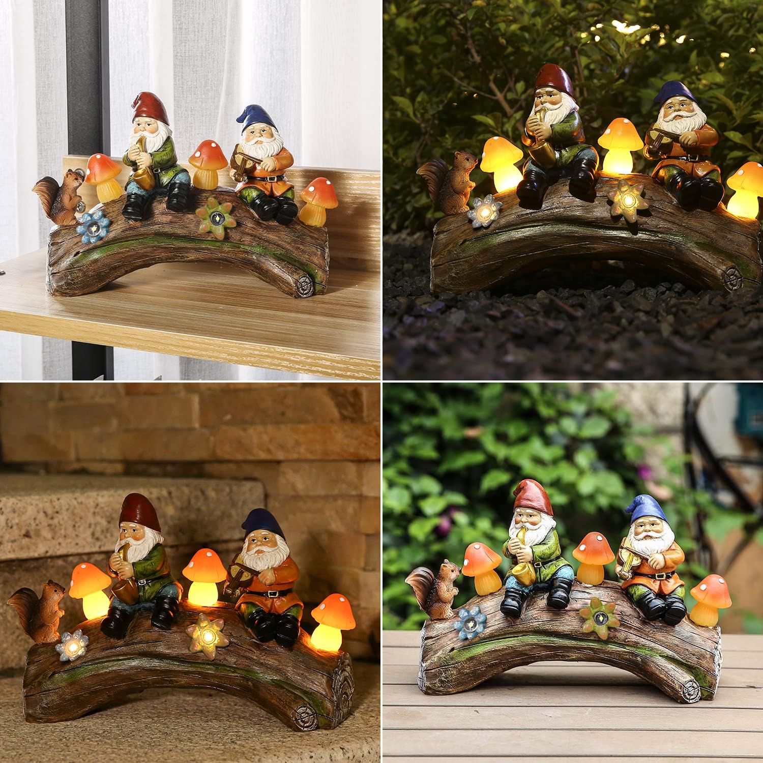 Jy.Cozy Gnome Garden Statue Funny Gnome Solar Mushroom Figurines, Resin Garden Gnomes Fall Decorations Outdoor for Patio Yard Lawn Porch, Ornament Gift