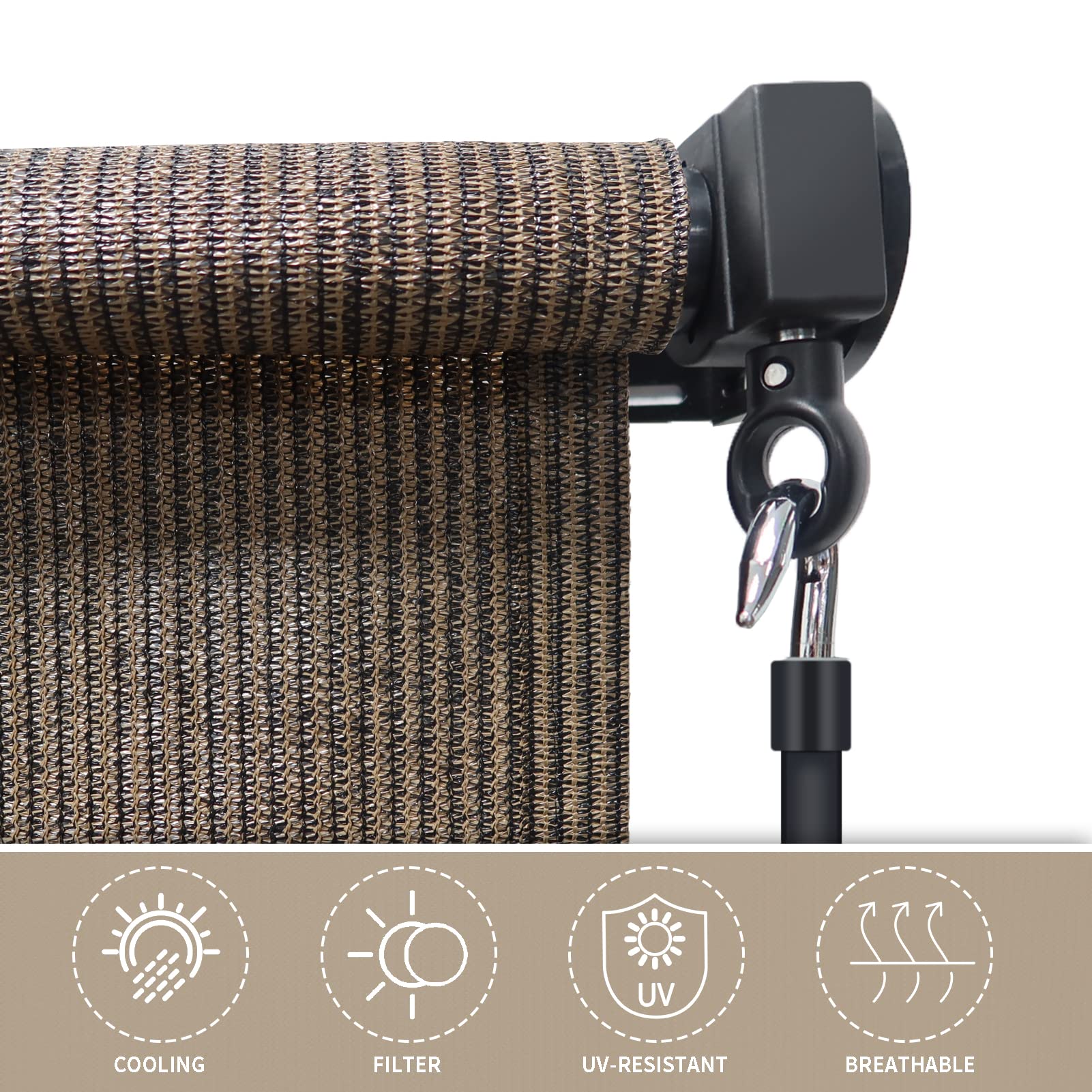 Amagenix Outdoor Roller Shades 7'(W) x 8'(H), Exterior Cordless Patio Shades Roll up Outdoor Blinds for Porch Gazebo, Mocha