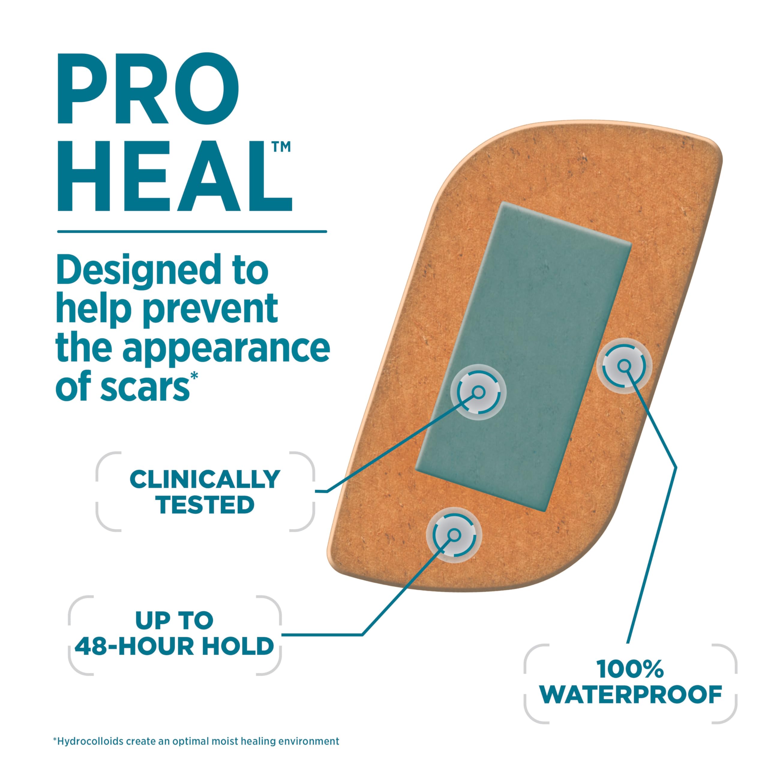 Band-Aid Brand Pro Heal Adhesive Bandages with Hydrocolloid Gel Pads, Large Clinically Tested Waterproof Bandages for Better Healing of Minor Wounds, Sterile First Aid Bandages, 5 ct