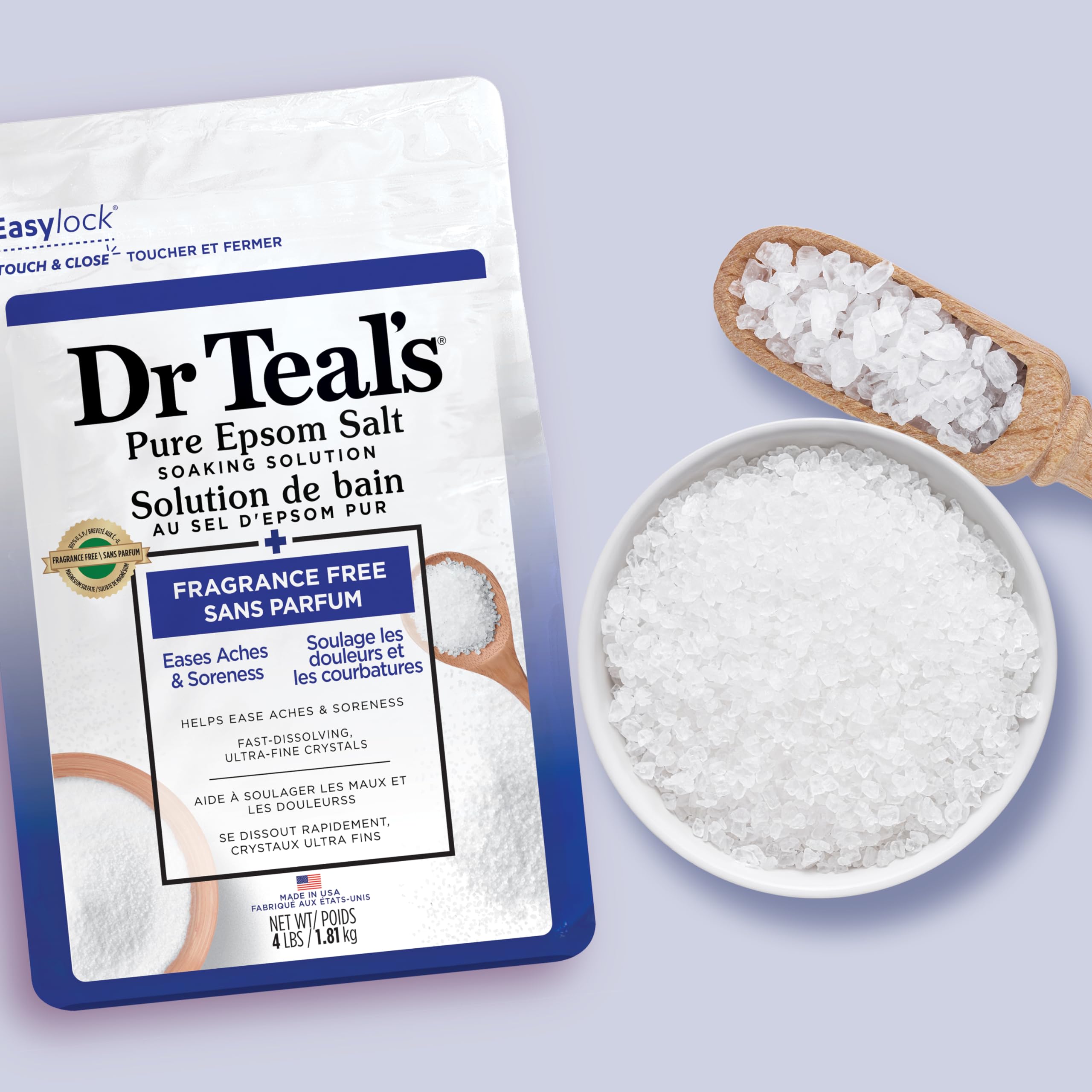 Dr Teal's Pure Epsom Salt Soak, Fragrance Free, 4 Pound (Pack of 1) (Packaging May Vary)