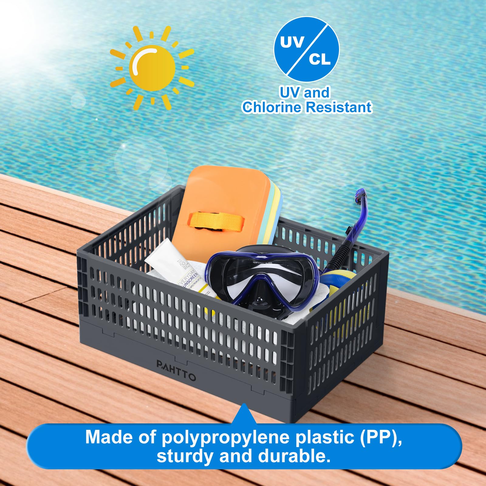 Poolside Storage Basket 2pcs, Foldable Above Ground Pool Storage Basket for Pool Toys, Towels, Beverages, Poolside Organizer, Pool Accessories for Above Ground Swimming Pool, Black