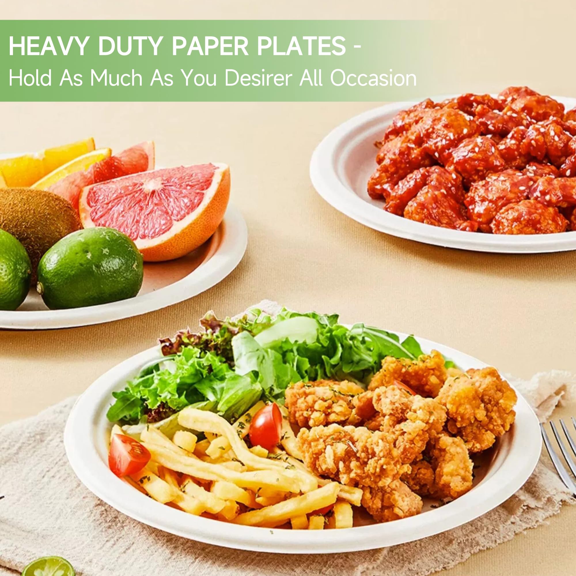 FRUTLE Paper Plates 10 Inch Heavy Duty - Disposable -Composable Large Paper Plates Bulk Eco-Friendly Unbleached-Everyday Use Parties Commercial Settings 100 Count
