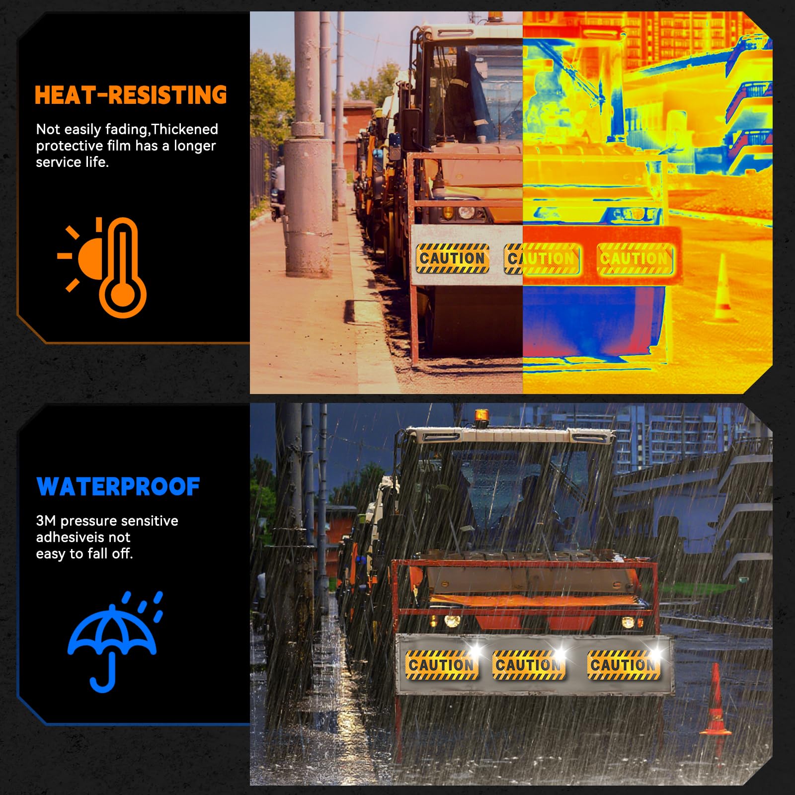 PHIXBEAR 2Pack Reflective Stickers - Made of 3M DG3 Material, High-Visibility CAUTION Labels for Trucks, Vans, Forklifts, Trailers, Warehouse Equipment, Parking Lots & Yards (Black/Yellow)