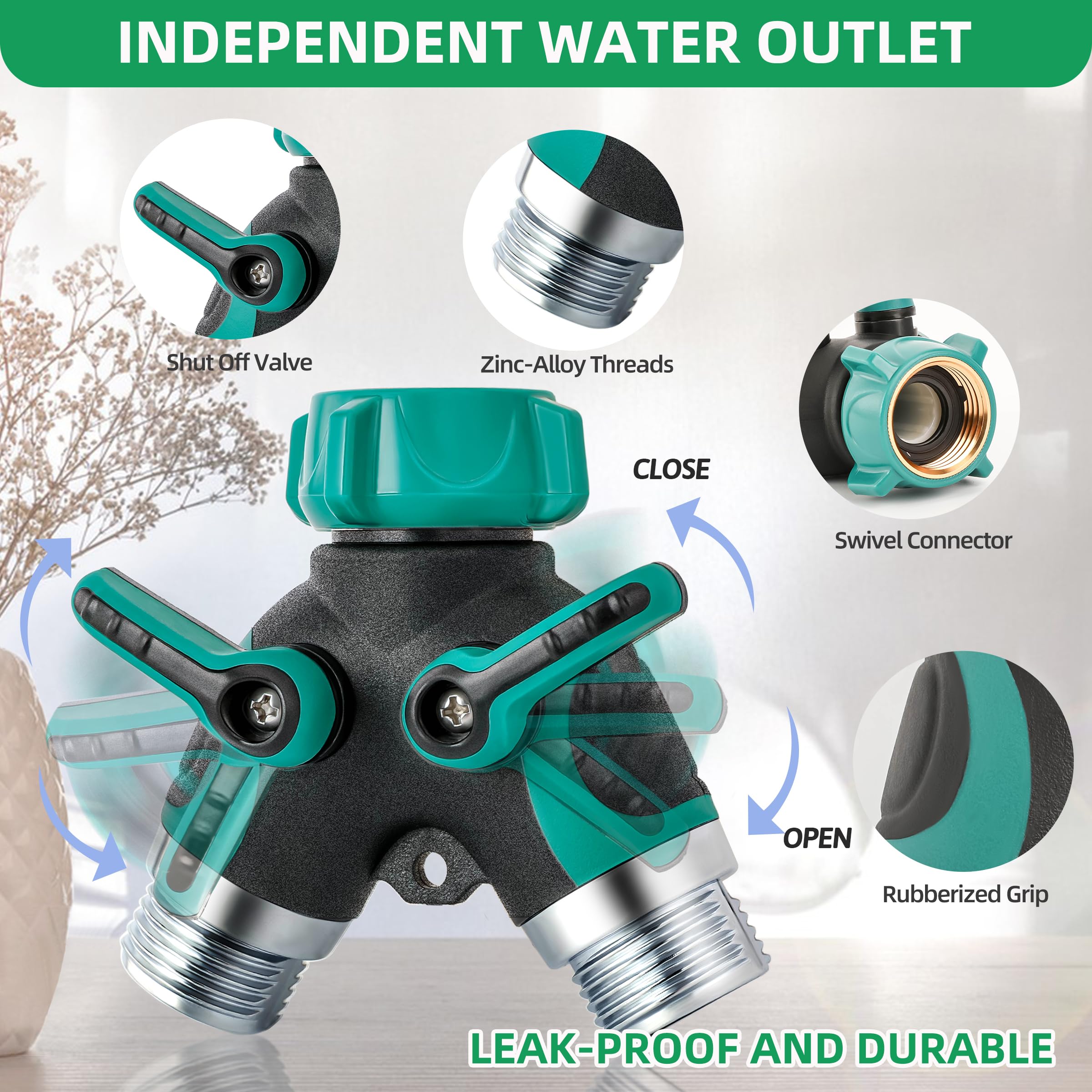 Hose Splitter 2 Way 3/4 Inch Faucet Y Connector With Shut Off Valve,Garden Hose Splitter With 4 Leakproof Washers 1 Tape As Gift,Garden Supplies Hose Splitter Adapter For Indoor Or Outdoor Faucets