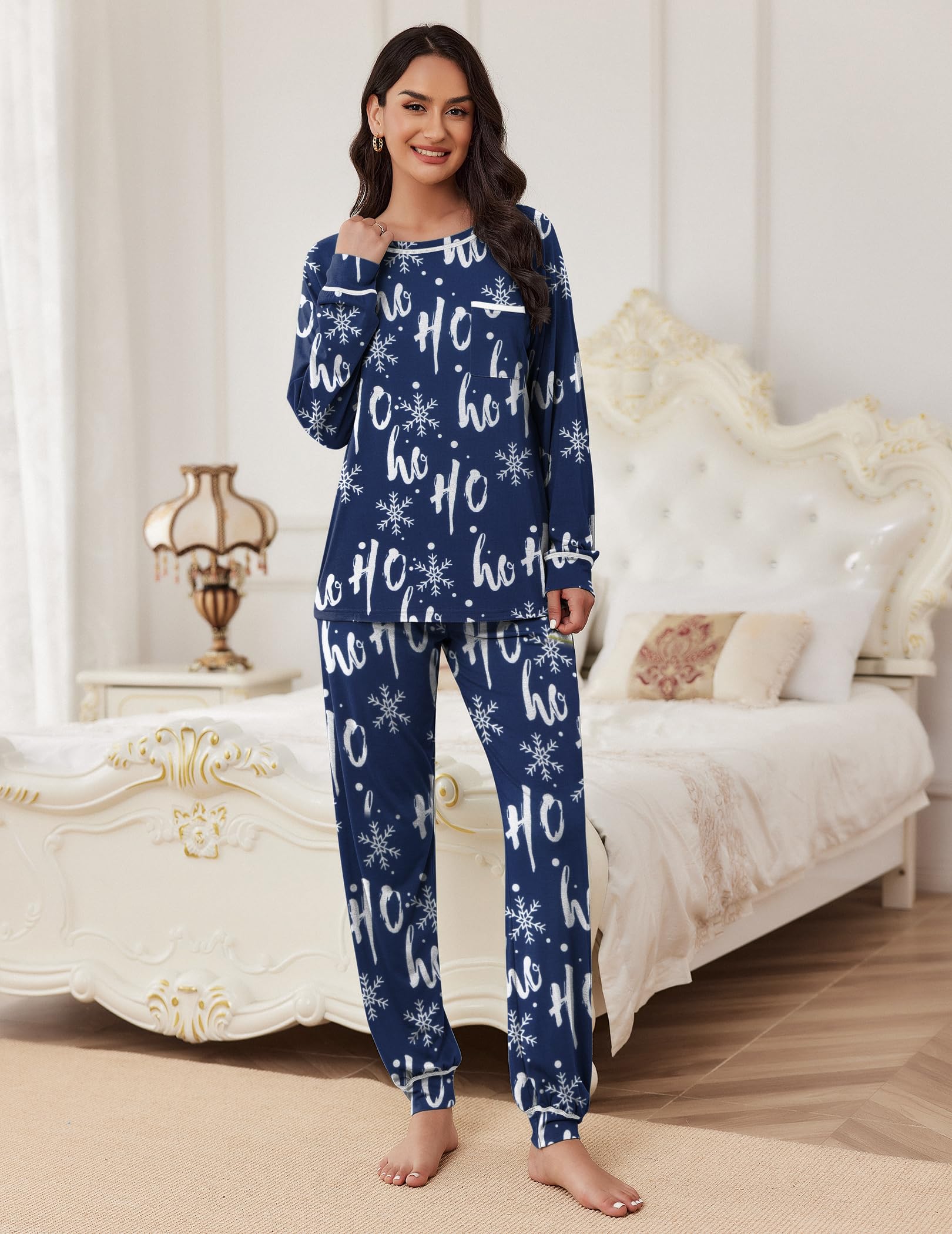 Ekouaer Pajamas Set for Women Soft Comfy Pjs Sets Long Sleeve Sleepwear Loungewear S-XXL