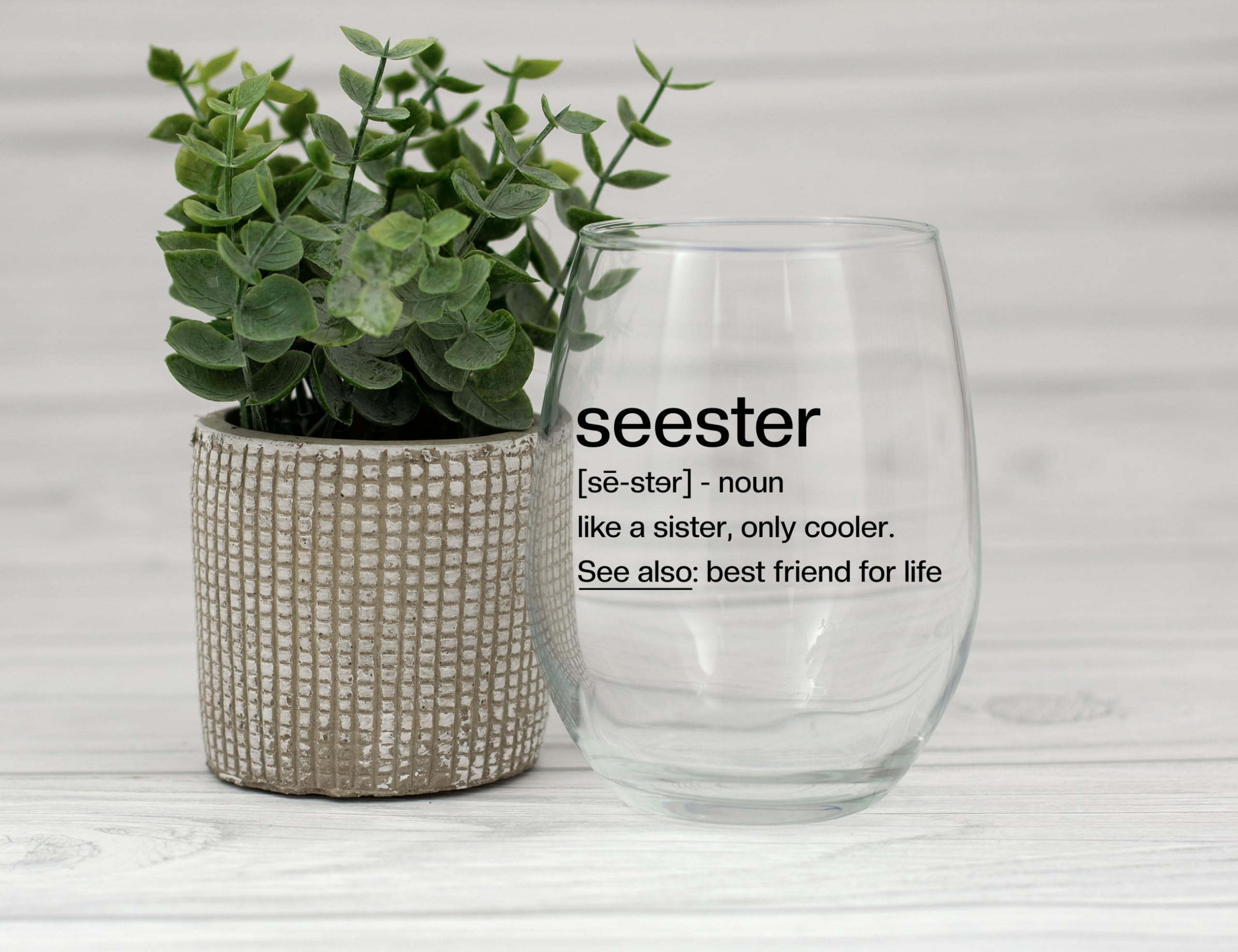 Sister Birthday Gifts Idea - Seester Definition Present for Her - Funny Best Friend Bestie from Brother - Friendship Soul Gifts for Women - Big Sister Sorority Gift - 15 oz Wine Glass