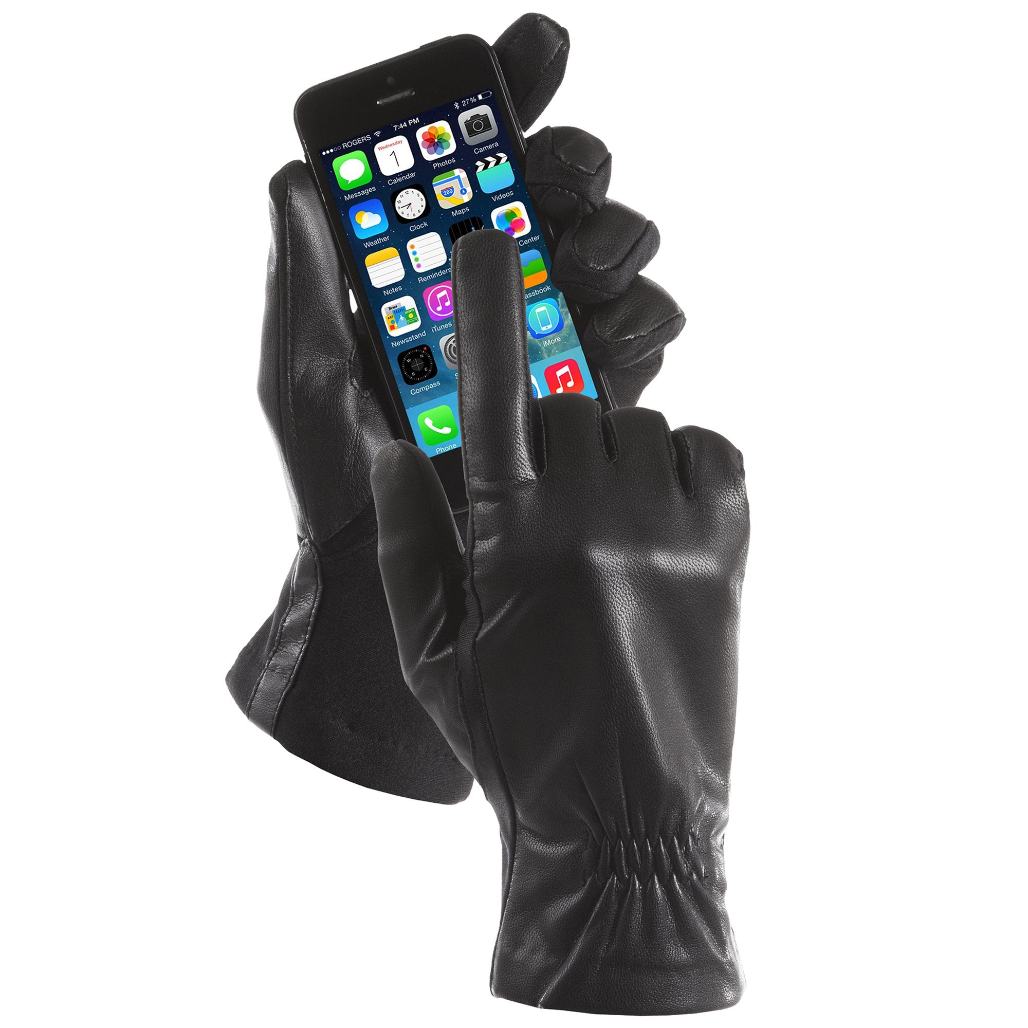 isotoner Women's Classic Stretch Leather Gloves, Black