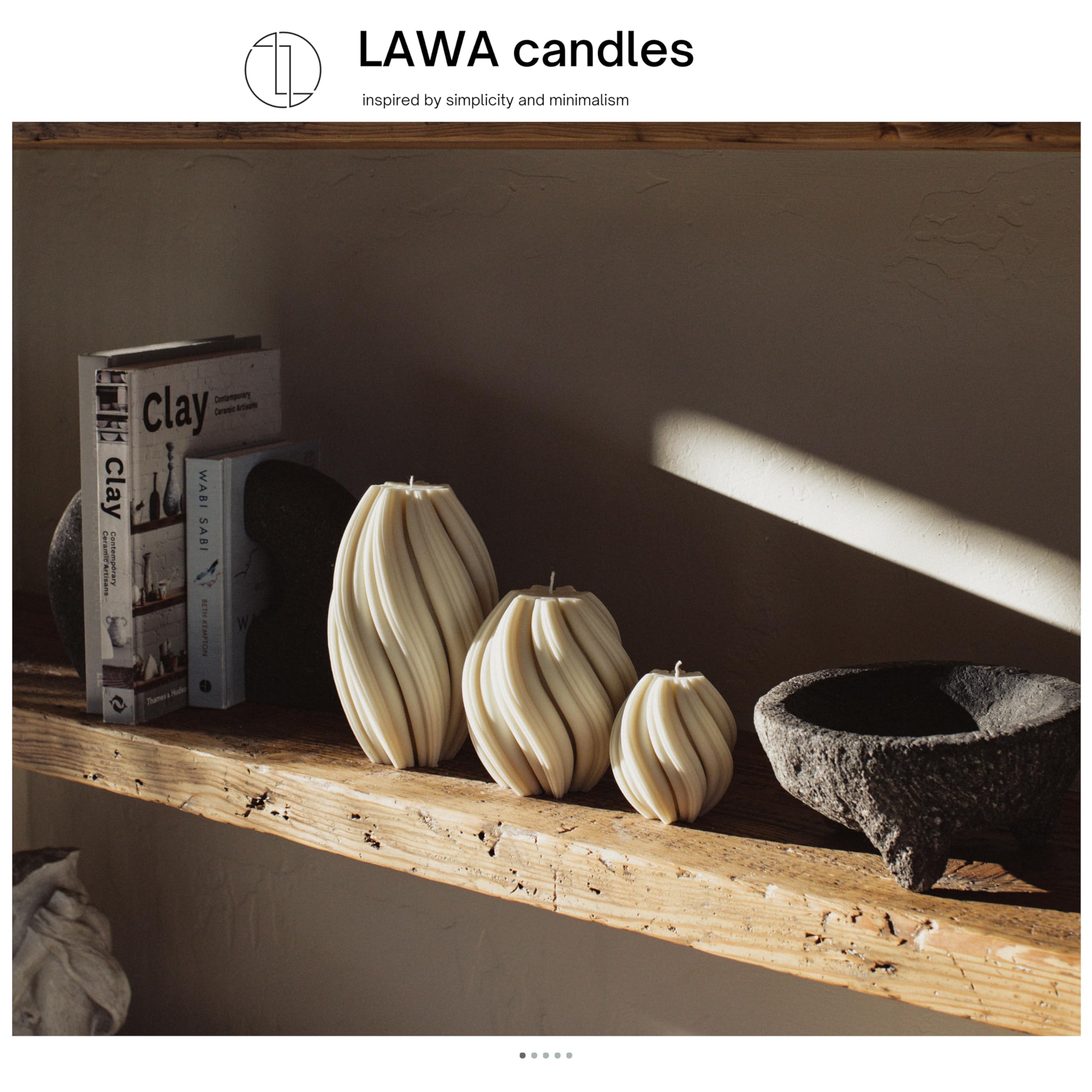 LAWA Swirl Candle - Large Beautiful Handmade Pillar Scented Soy Wax Twirl Candle Elegant Bubble Aesthetic Candle Housewarming Gift Home Room Shelf Decor Idea Spiral Candle White (Medium)