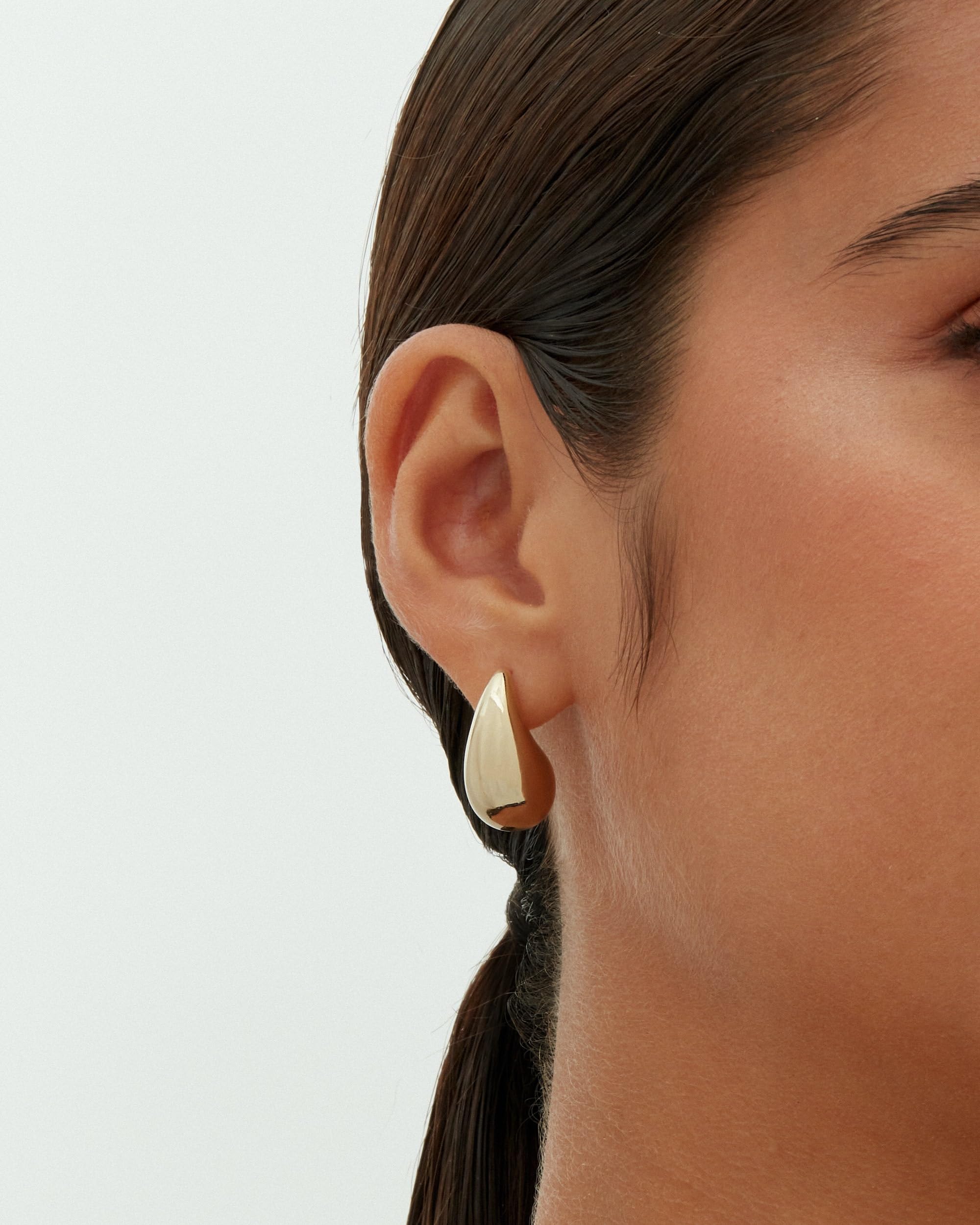 PAVOI 14K Gold Plated 925 Sterling Silver Post Teardrop Chunky Hoop Earrings | Lightweight Drop White Earrings for Women | 22mm Designer Dupe Earrings