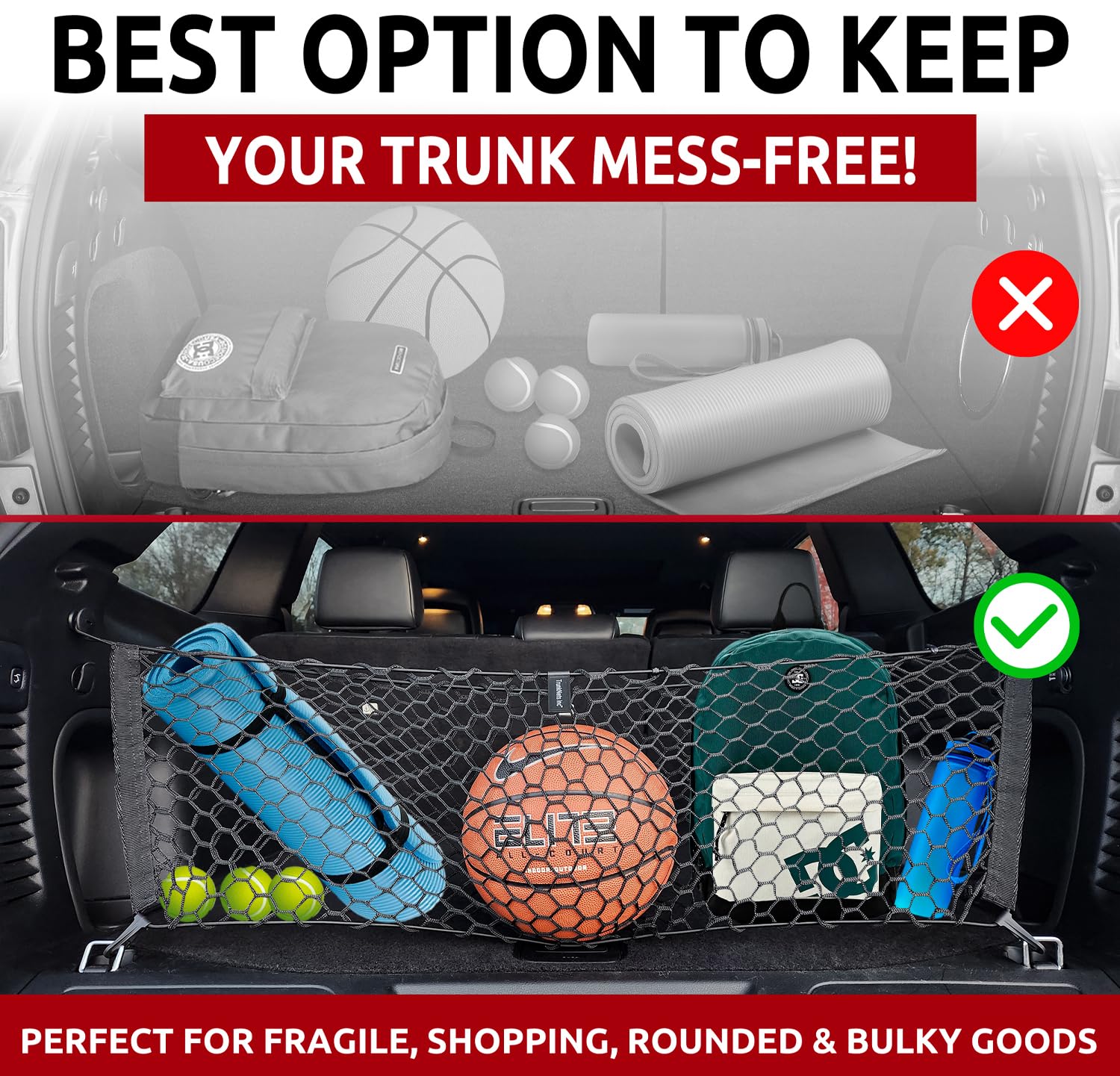 Envelope Style Trunk Mesh Cargo Net - for Jeep Grand Cherokee 2011-2025 Car Accessories - Premium Trunk Organizers and Storage - SUV Truck Cargo Nets - Vehicle Carrier Organizer for Cherokee WK