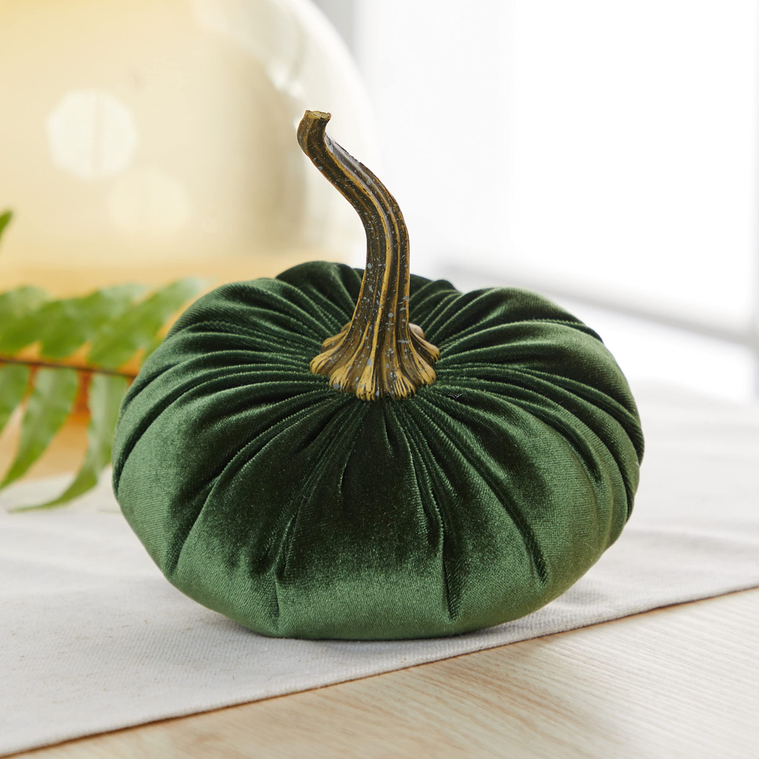 6.25 Inch Velvet Pumpkins Set of 3, best seller for fall, Halloween indoor decor, autumn cozy vibe gift for hostess, Thanksgiving elegant tablescape, office decor (Rust, Gold, Olive)