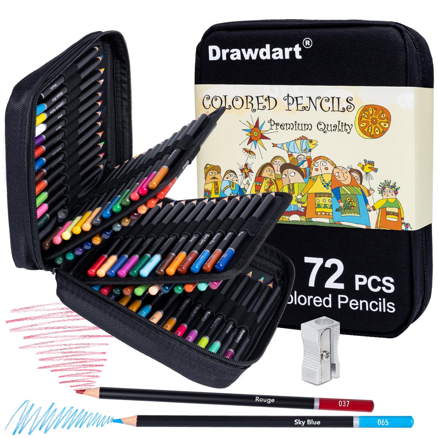 Drawdart Colored Pencils for Adult Coloring, 72-Color Professional Soft Core Drawing Sketching Shading Pencils Set with Zipper Case, Coloring Pencils for Adults, Artists, Professionals and Colorists